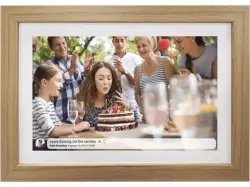 Denver PFF-1042LW Digitaler Bilderrahmen, 10.1 Zoll Touch WXGA, WLAN, 16 GB Flash eMMC + MicroSD Kartenslot, Light Wood