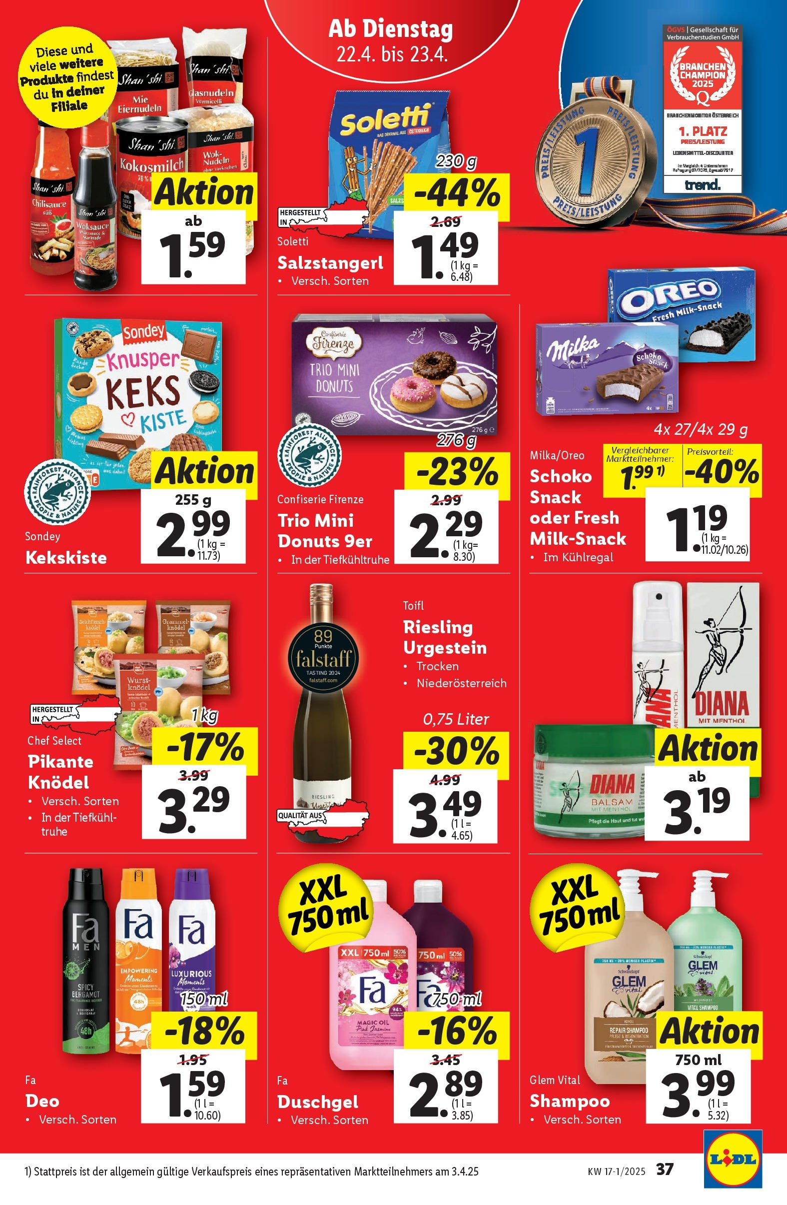 Lidl Flugblatt - Graz, Klagenfurt, Neunkirchen ab 16.04.2025 ✳️ Angebote ab donnerstag | Seite: 41 | Produkte: Wurst, Shampoo, Duschgel, Nudeln Lidl Flugblatt - Graz, Klagenfurt, Neunkirchen ab 16.04.2025 - Angebote ab donnerstag | Seite: 41 | Produkte: Wurst, Shampoo, Duschgel, Nudeln