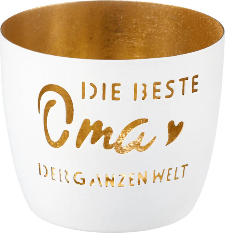 Dekorieren & Einrichten Kerzenhalter aus Metall mit Spruchausstanzung "Oma", weiß-gold