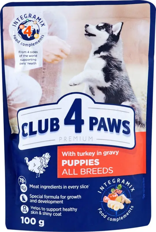 CLUB 4 PAWS Храна за кученца пуйка в сос