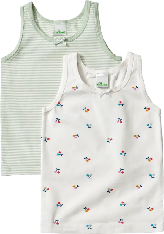 ALANA Unterhemden mit Kirsch-Muster, weiß + grün, Gr. 110/116