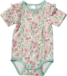 ALANA Body Kurzarm Pro Climate mit Blumen-Muster, grün & rosa, Gr. 98/104