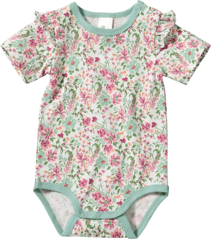 ALANA Body Kurzarm Pro Climate mit Blumen-Muster, grün & rosa, Gr. 98/104