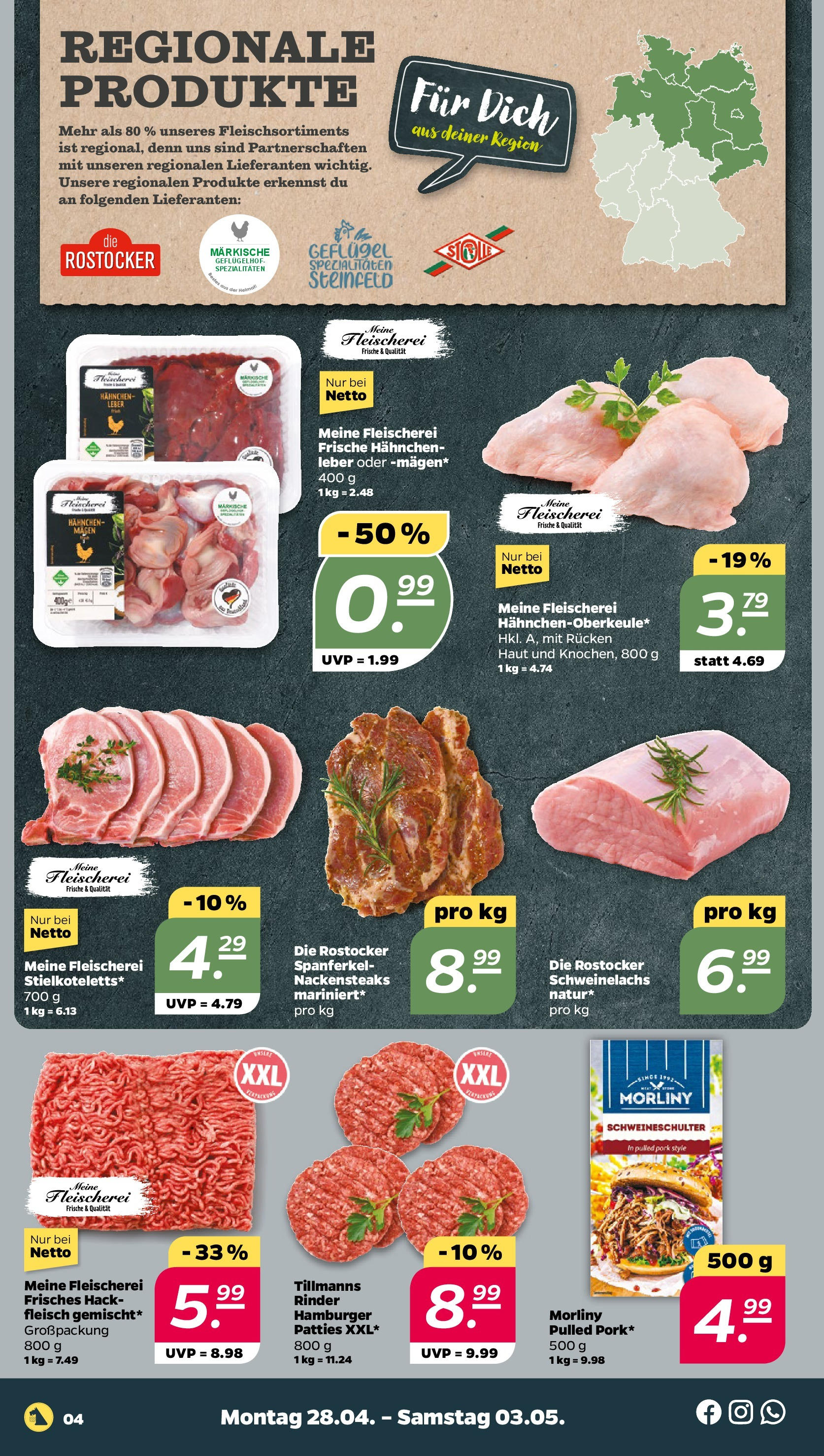 Netto - Netto APS : Wochenangebote ab 27.04.2025 → Angebote nächste Woche | Seite: 4 | Produkte: Nackensteaks, Hahnchen, Fleisch, Hackfleisch