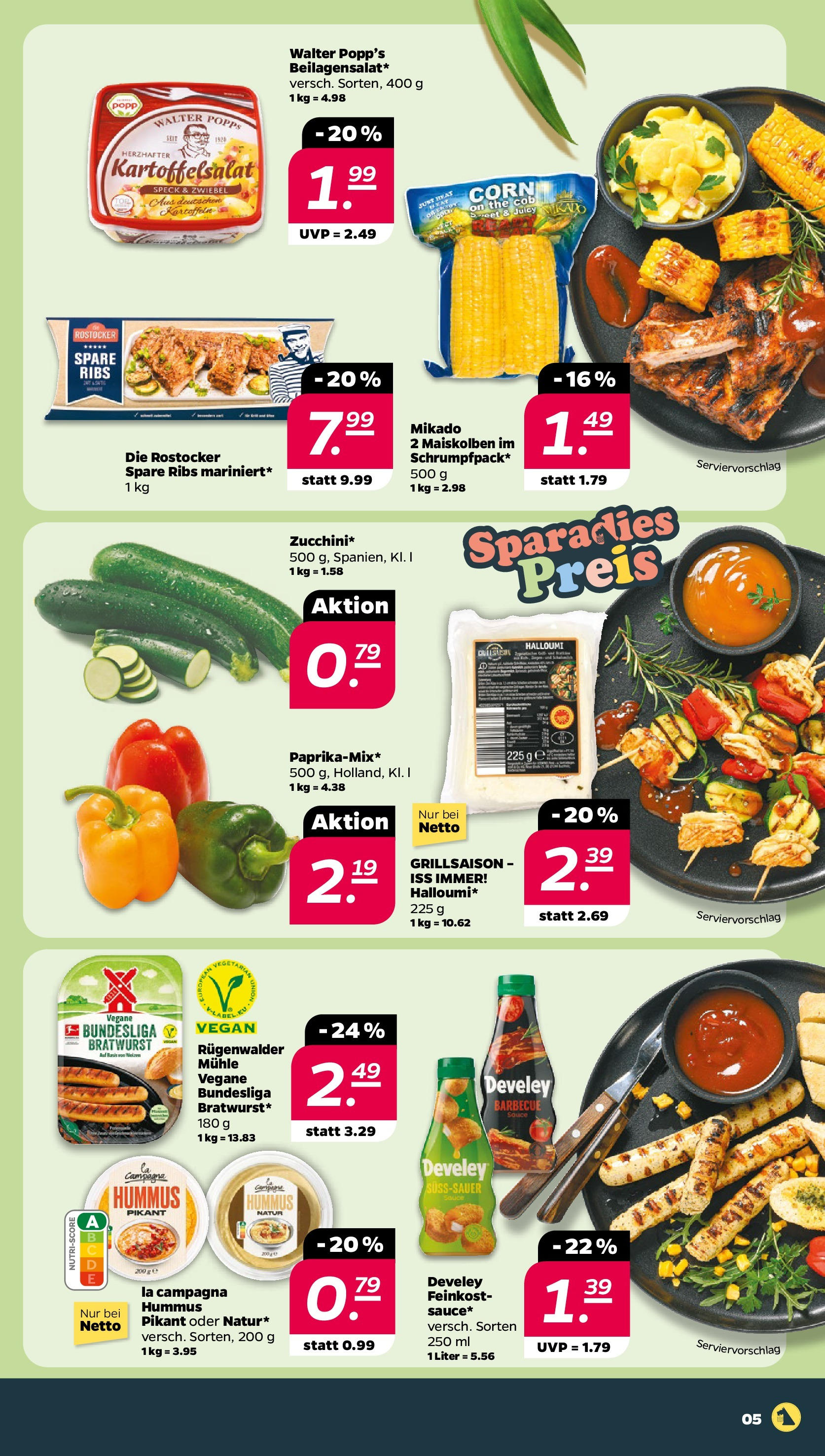 Netto - Netto APS : Wochenangebote ab 27.04.2025 → Angebote nächste Woche | Seite: 5 | Produkte: Mühle, Bratwurst, Spare ribs, Zucchini