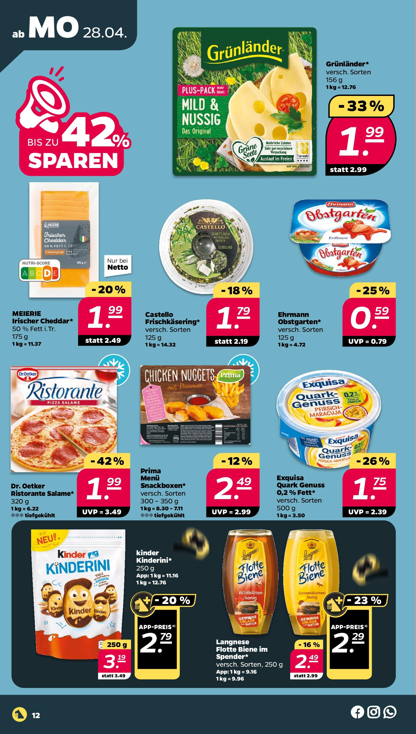 Netto - Netto APS : Wochenangebote ab 27.04.2025 → Angebote nächste Woche | Seite: 12 | Produkte: Quark, Joghurt, Exquisa, Grunlander