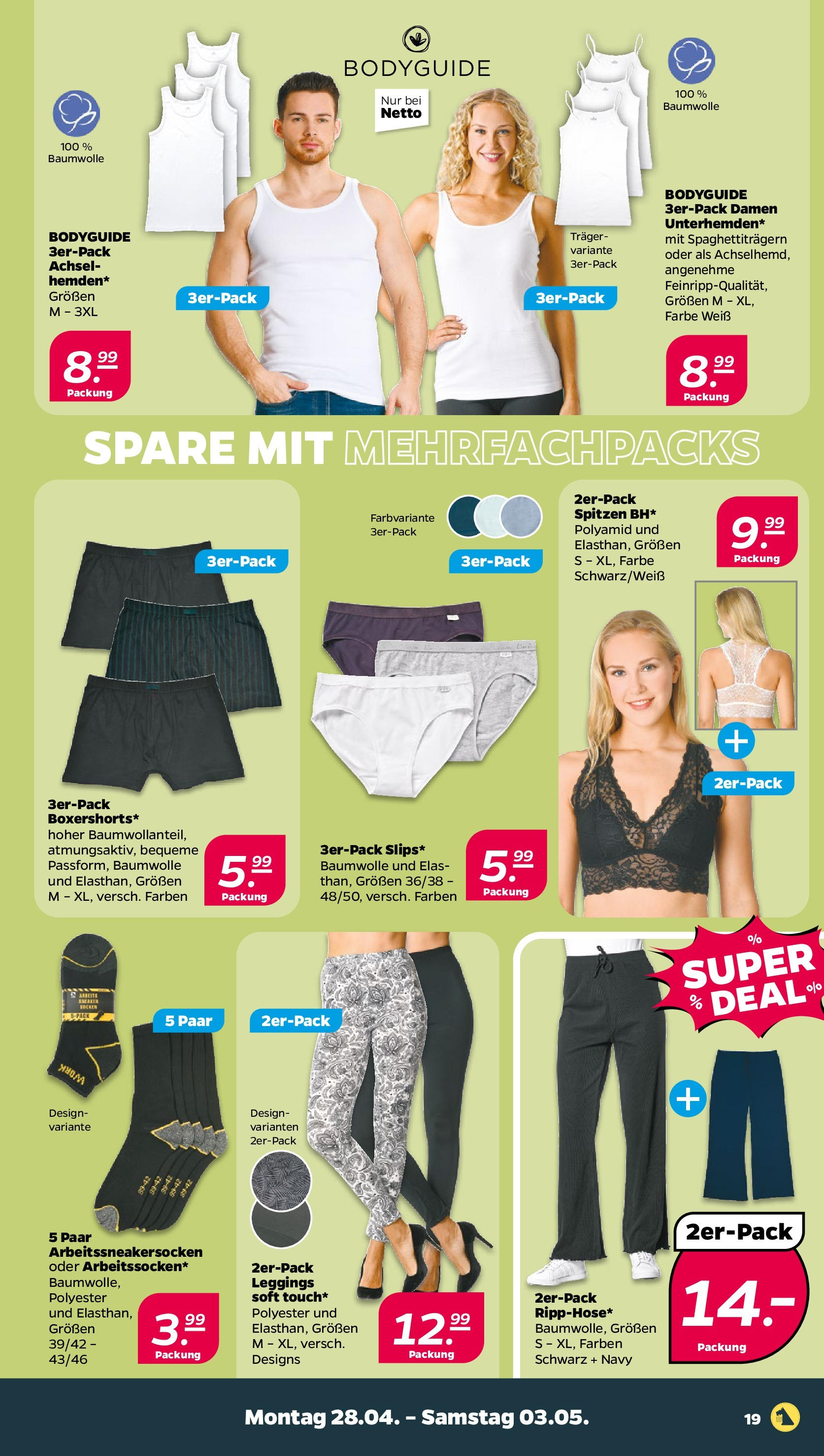 Netto - Netto APS : Wochenangebote ab 27.04.2025 → Angebote nächste Woche | Seite: 19 | Produkte: Top, Leggings, Boxer
