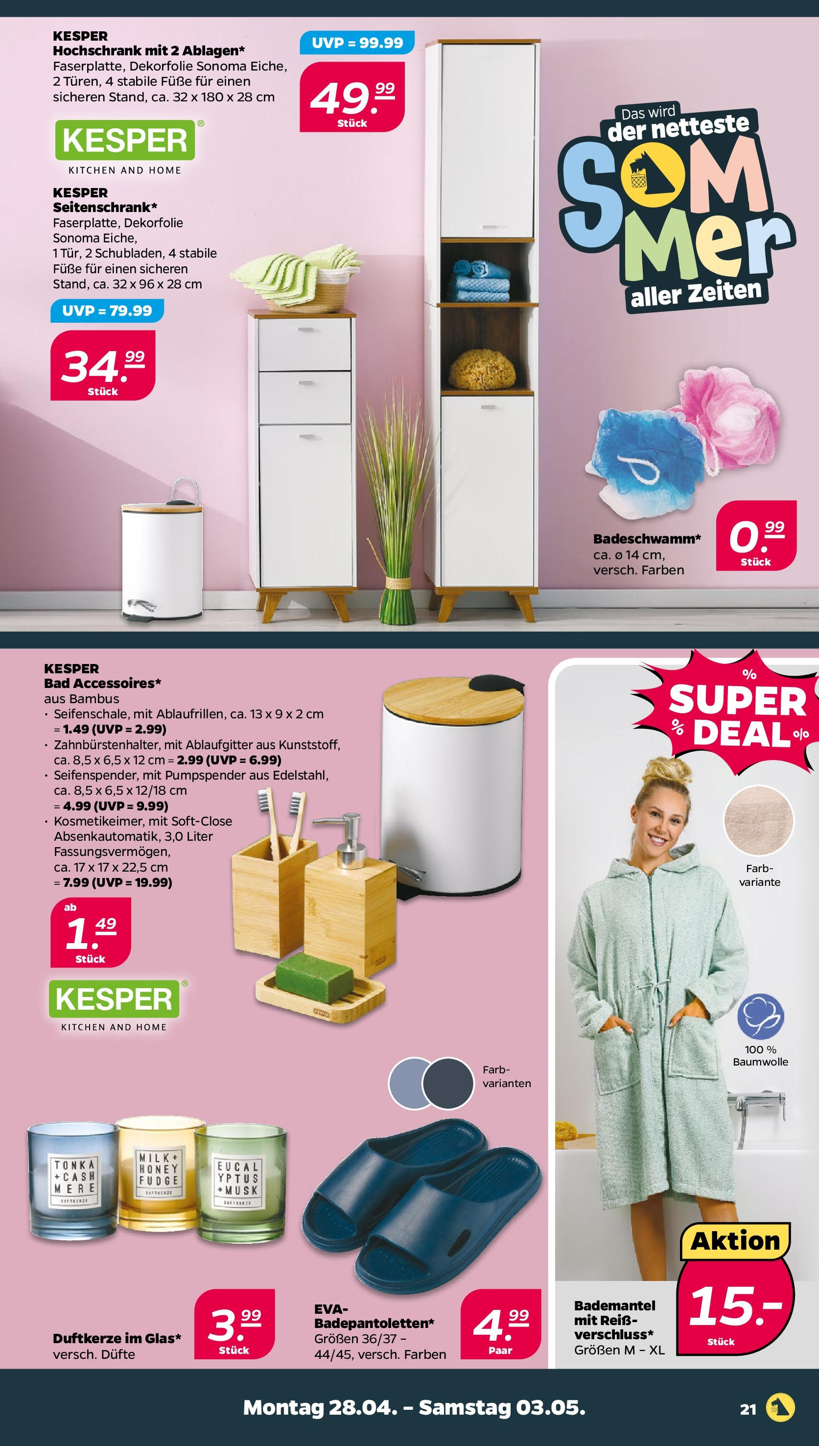 Netto - Netto APS : Wochenangebote ab 27.04.2025 → Angebote nächste Woche | Seite: 21 | Produkte: Bad, Hochschrank, Bademantel