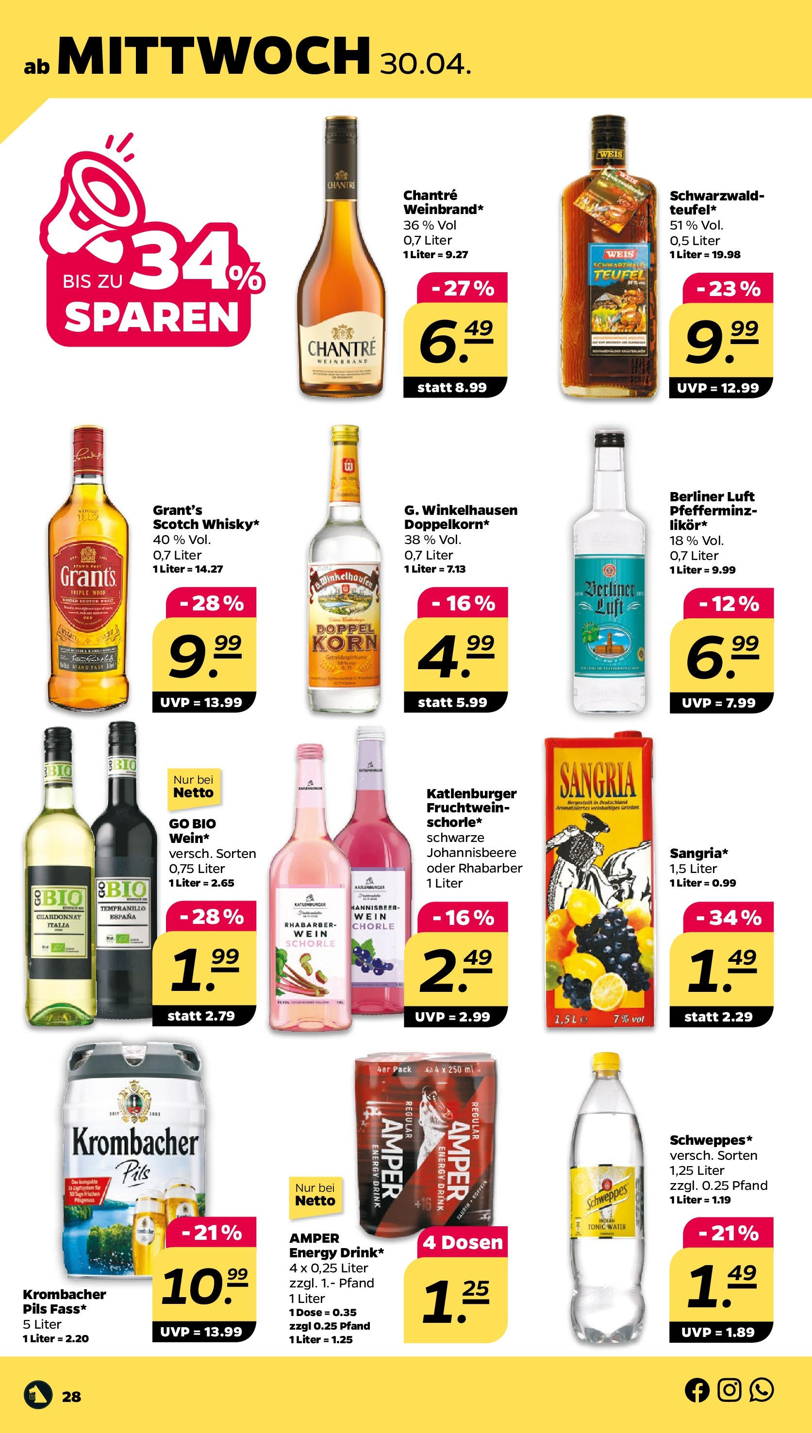 Netto - Netto APS : Wochenangebote ab 27.04.2025 → Angebote nächste Woche | Seite: 28 | Produkte: Berliner, Pils, Krombacher, Rhabarber