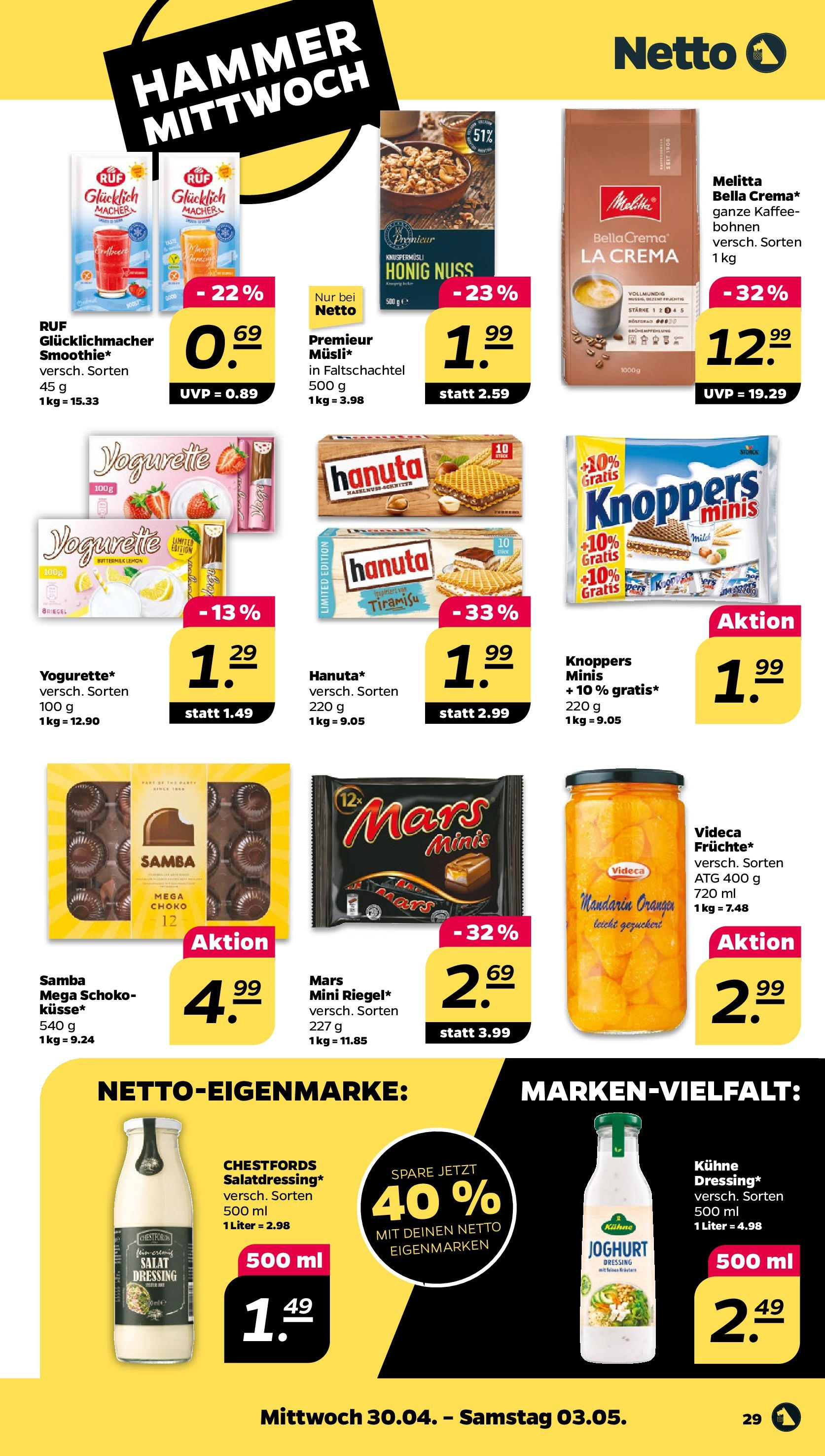 Netto - Netto APS : Wochenangebote ab 27.04.2025 → Angebote nächste Woche | Seite: 29 | Produkte: Joghurt, Dressing, Mars, Salat