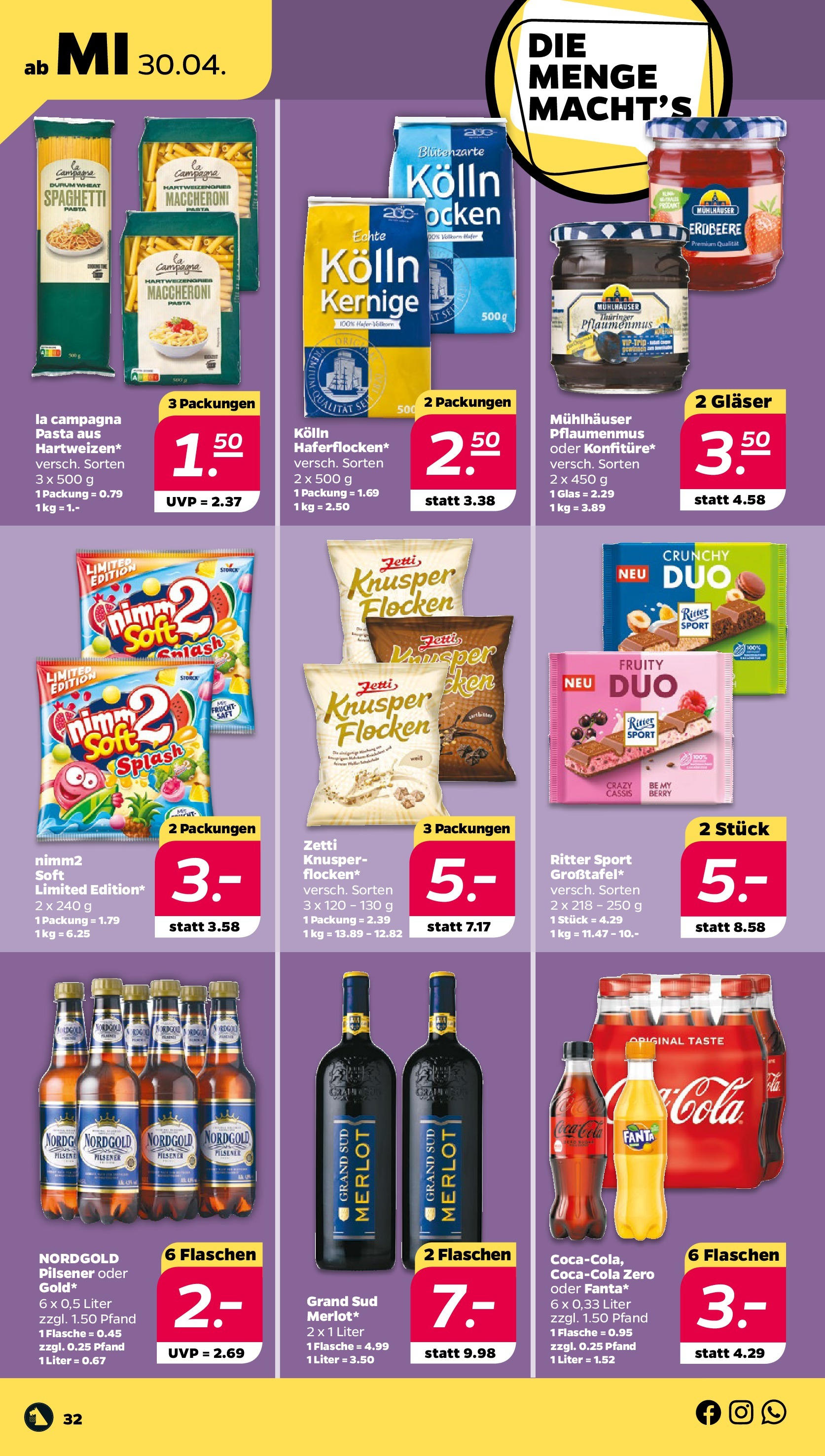 Netto - Netto APS : Wochenangebote ab 27.04.2025 → Angebote nächste Woche | Seite: 32 | Produkte: Coca cola, Kolln, Cola, Flocken