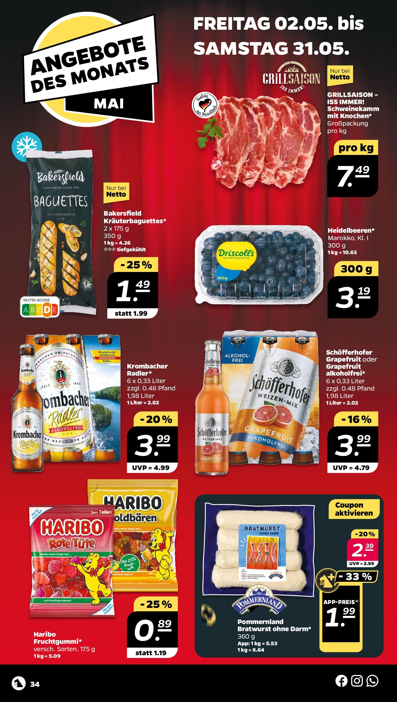Netto - Netto APS : Wochenangebote ab 27.04.2025 → Angebote nächste Woche | Seite: 34 | Produkte: Bratwurst, Grapefruit, Radler, Krombacher