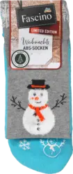 Fascino ABS Socken XMAS mit Schneemann-Motiv, blau & grau, Gr. 35-38