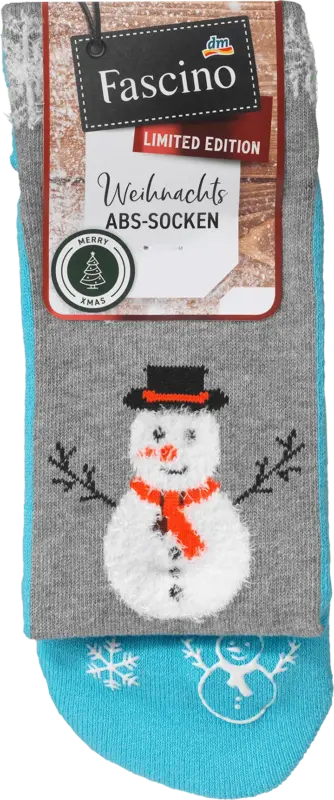 Fascino ABS Socken XMAS mit Schneemann-Motiv, blau & grau, Gr. 35-38