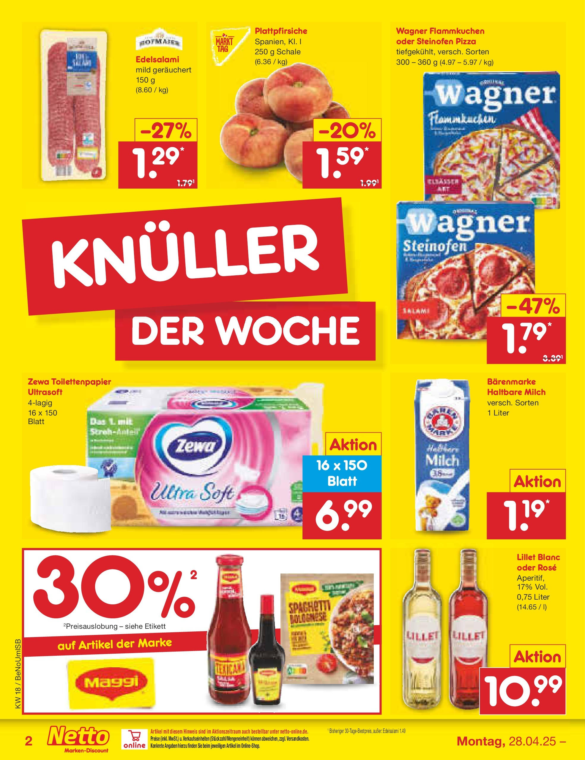 Netto Marken-Discount - Netto: Wochenangebote (ab 27.04.2025) » Angebote | Seite: 2 | Produkte: Milch, Haltbare milch, Zewa, Pizza