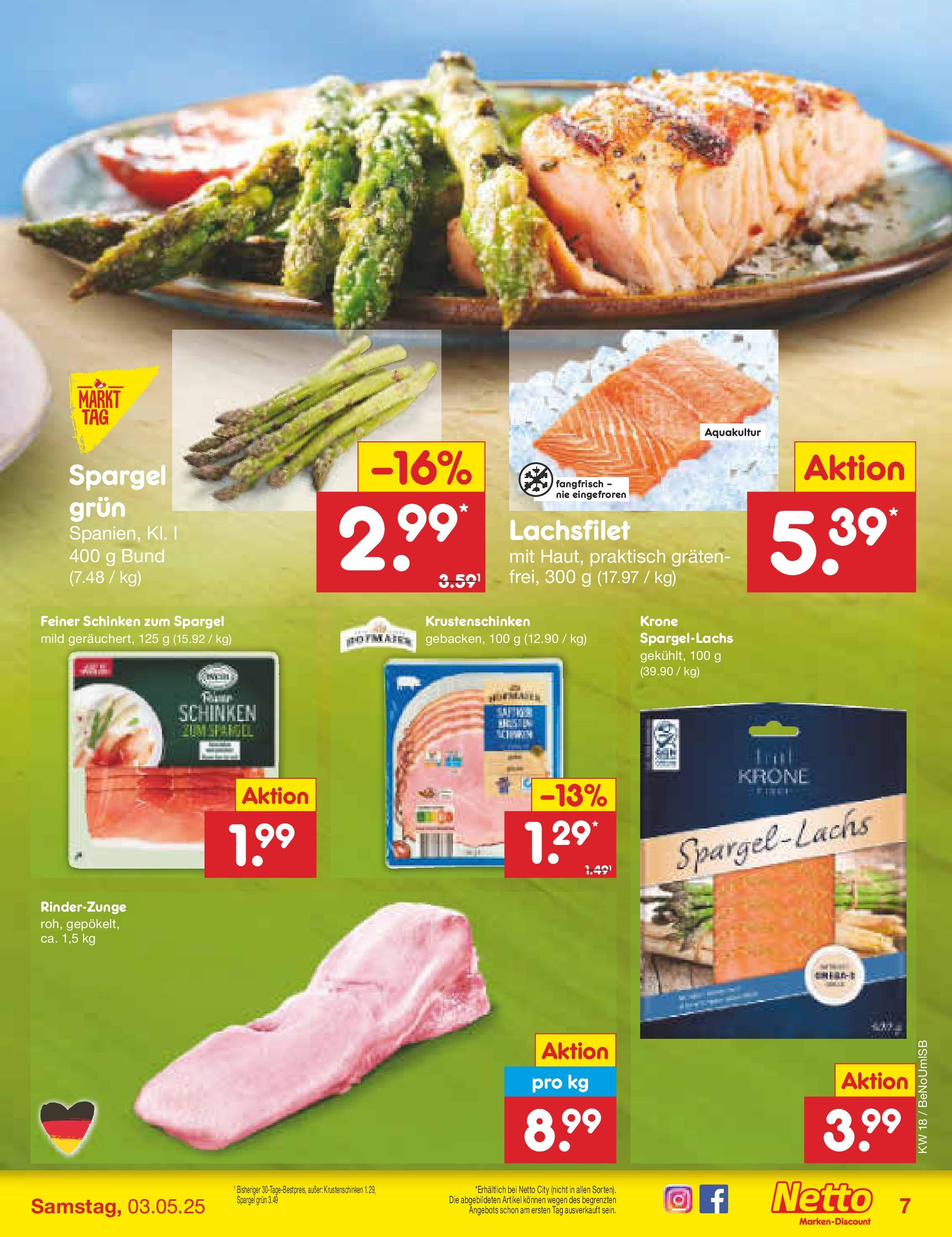 Netto Marken-Discount - Netto: Wochenangebote (ab 27.04.2025) » Angebote | Seite: 7 | Produkte: Spargel, Schinken
