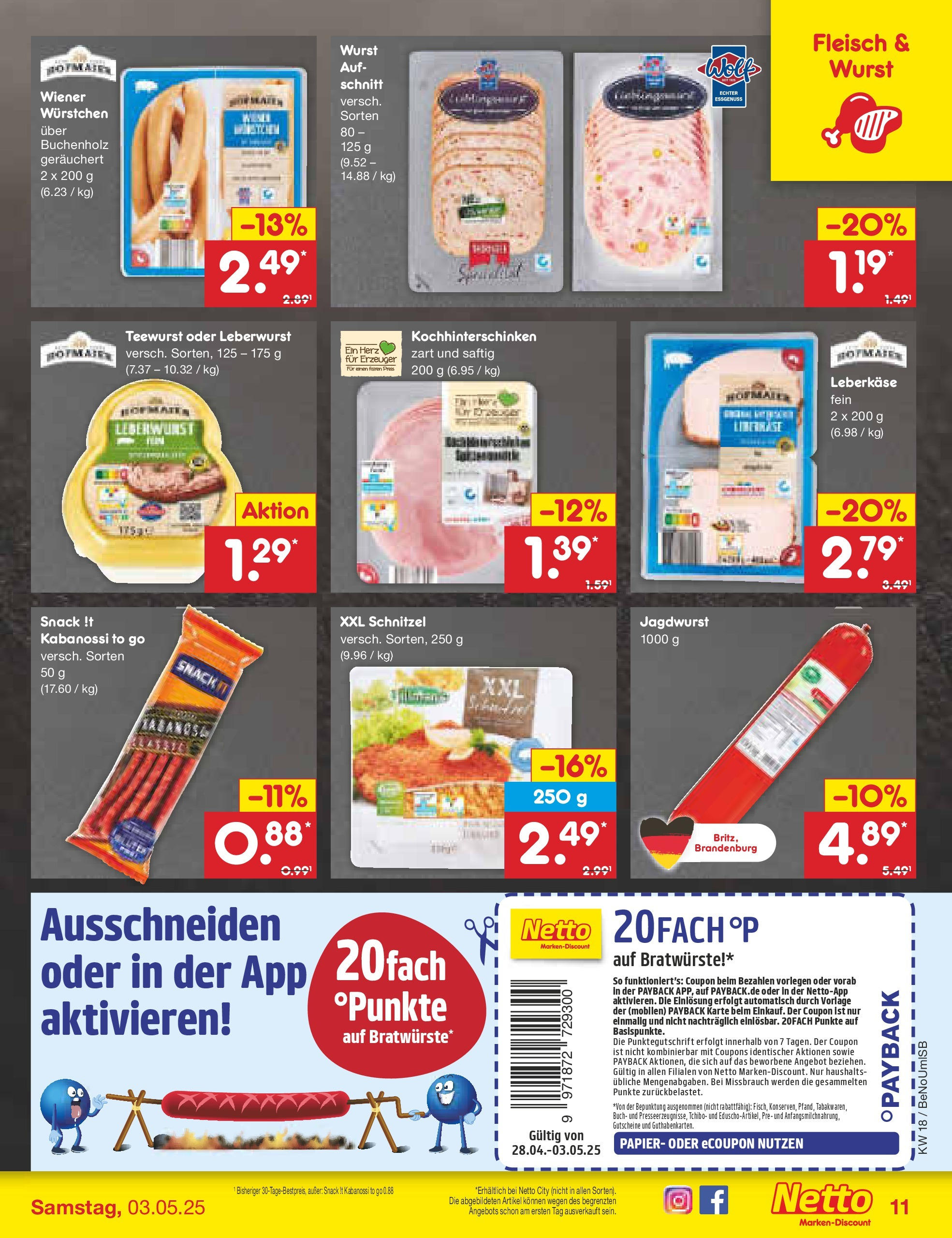 Netto Marken-Discount - Netto: Wochenangebote (ab 27.04.2025) » Angebote | Seite: 11 | Produkte: Wiener wurstchen, Schnitzel, Fleisch, Leberkase