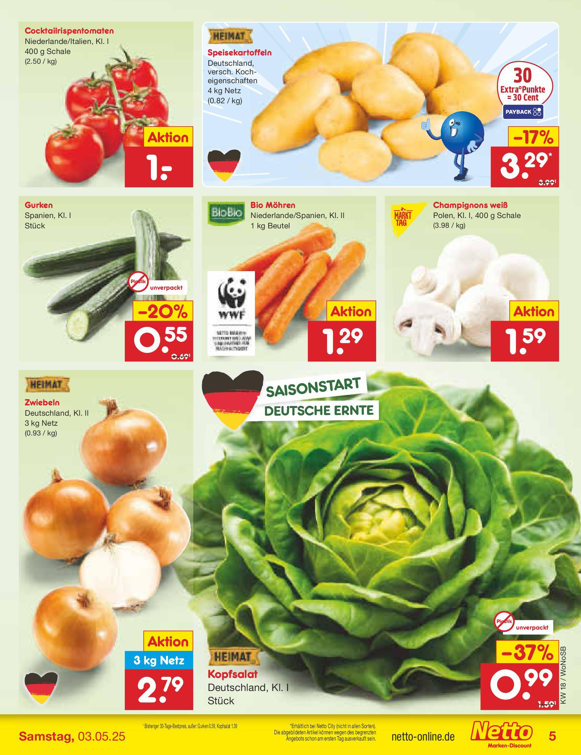 Netto Marken-Discount - Netto: Wochenangebote (ab 27.04.2025) » Angebote | Seite: 5 | Produkte: Mohren, Champignons, Zwiebeln, Gurken