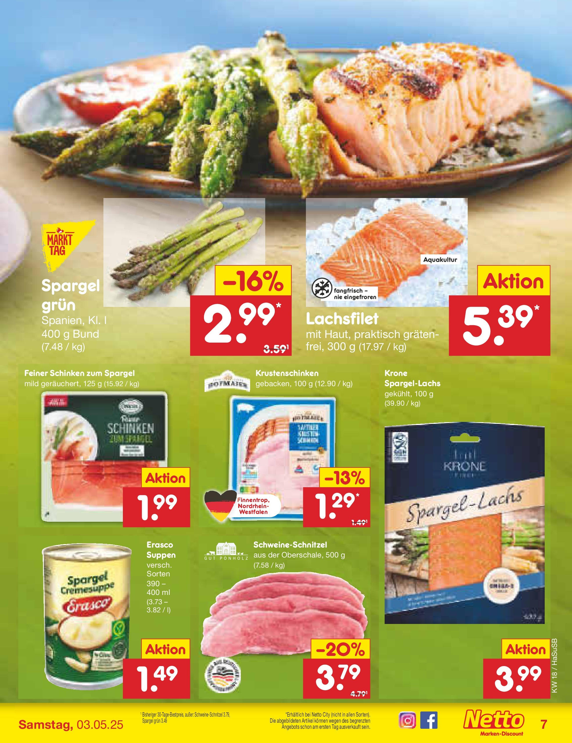 Netto Marken-Discount - Netto: Wochenangebote (ab 27.04.2025) » Angebote | Seite: 7 | Produkte: Spargel, Schinken, Erasco