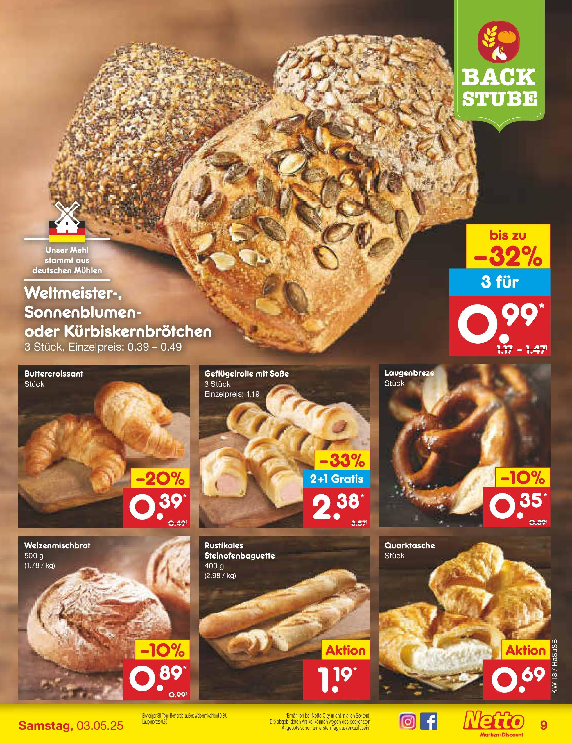 Netto Marken-Discount - Netto: Wochenangebote (ab 27.04.2025) » Angebote | Seite: 9 | Produkte: Mehl, Baguette, Croissant, Soße