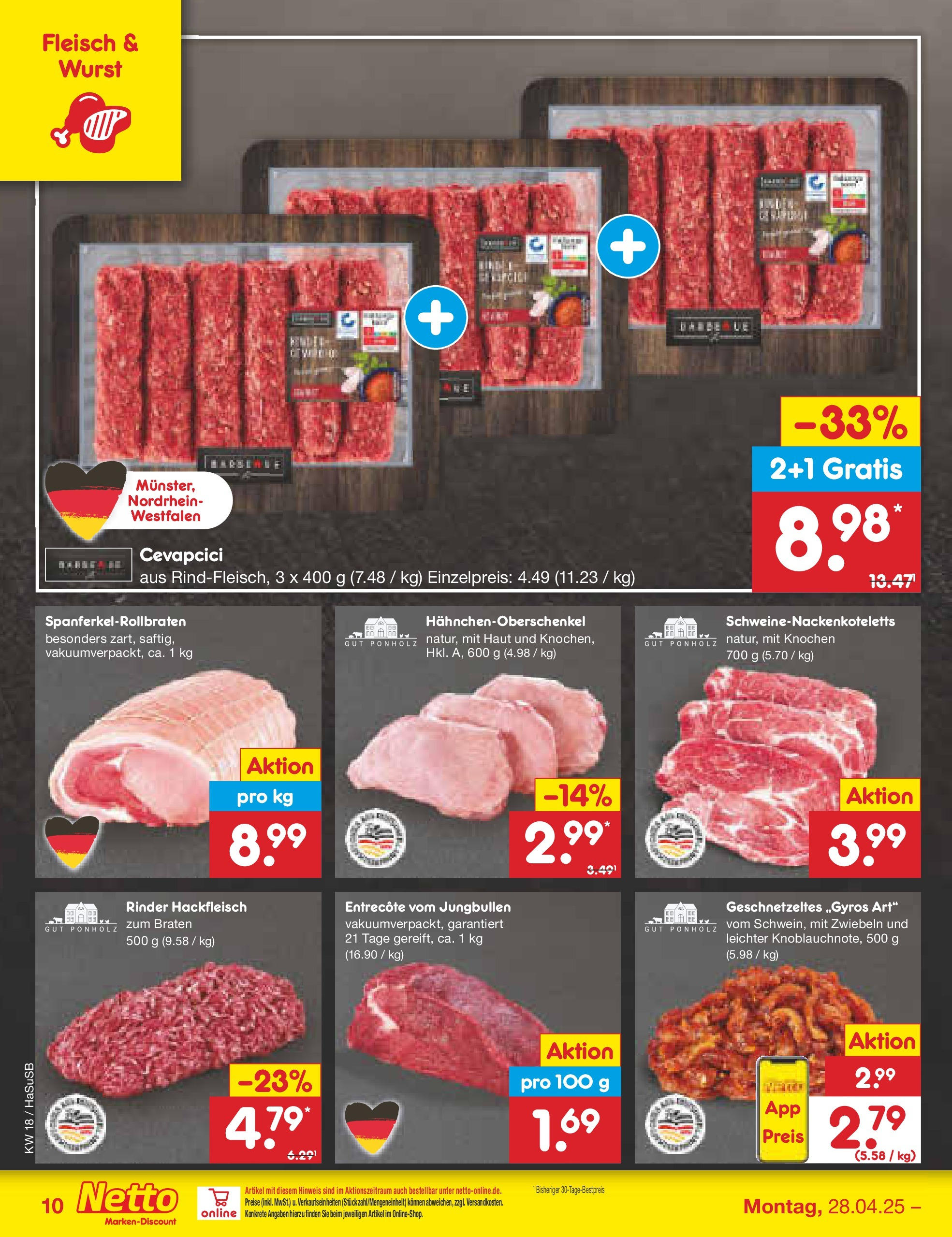 Netto Marken-Discount - Netto: Wochenangebote (ab 27.04.2025) » Angebote | Seite: 10 | Produkte: Entrecote, Gyros, Zwiebeln, Wurst
