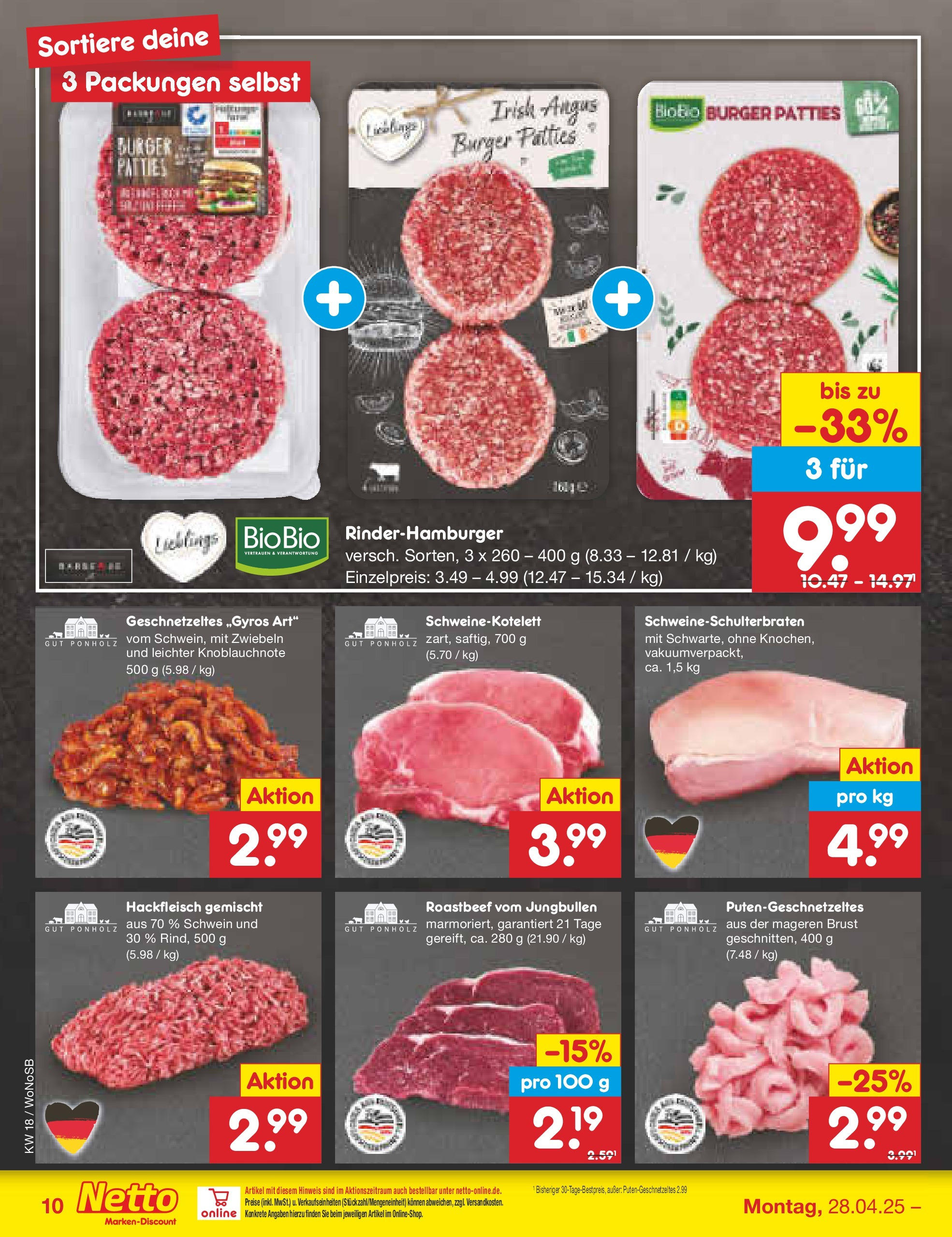 Netto Marken-Discount - Netto: Wochenangebote (ab 27.04.2025) » Angebote | Seite: 10 | Produkte: Burger, Roastbeef, Zwiebeln, Hackfleisch