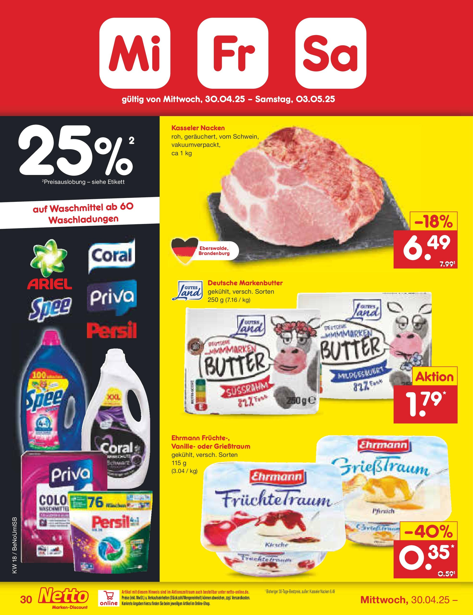 Netto Marken-Discount - Netto: Wochenangebote (ab 27.04.2025) » Angebote | Seite: 30 | Produkte: Butter, Ariel, Pfirsich, Persil