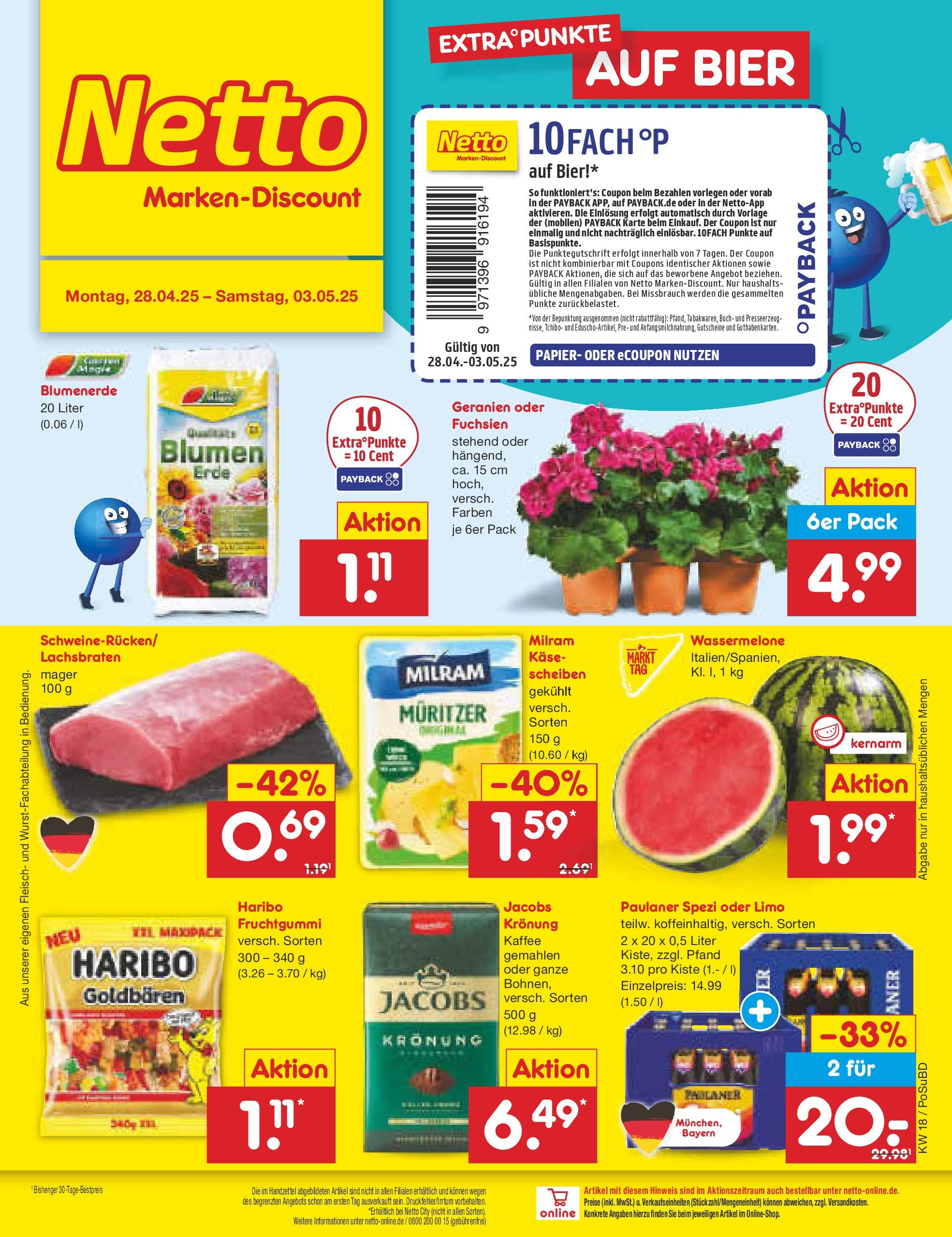 Netto Marken-Discount - Netto: Wochenangebote (ab 27.04.2025) » Angebote | Seite: 1 | Produkte: Haribo, Blumen, Blumenerde, Fleisch