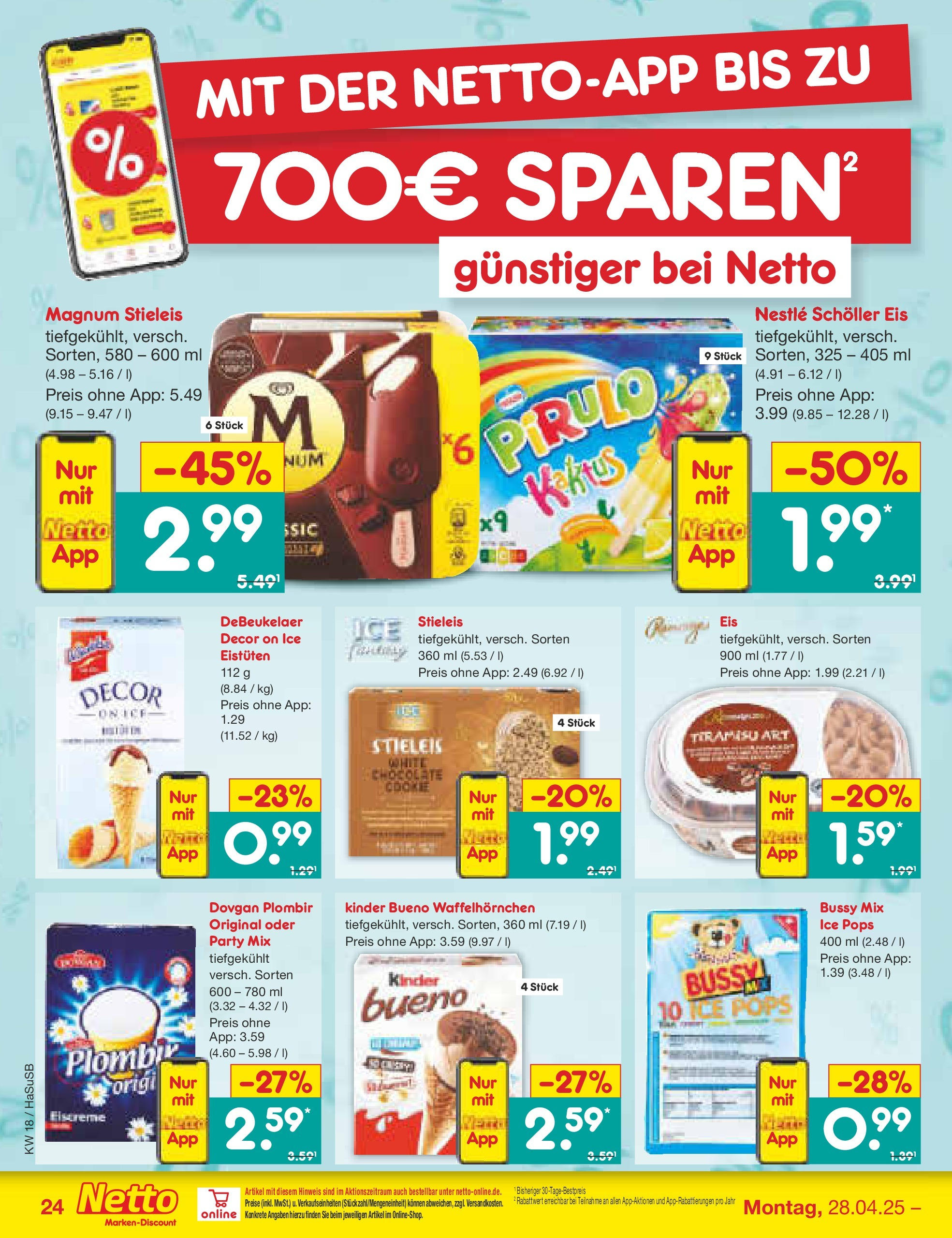 Netto Marken-Discount - Netto: Wochenangebote (ab 27.04.2025) » Angebote | Seite: 24 | Produkte: Kinder bueno, Eiscreme, Eis