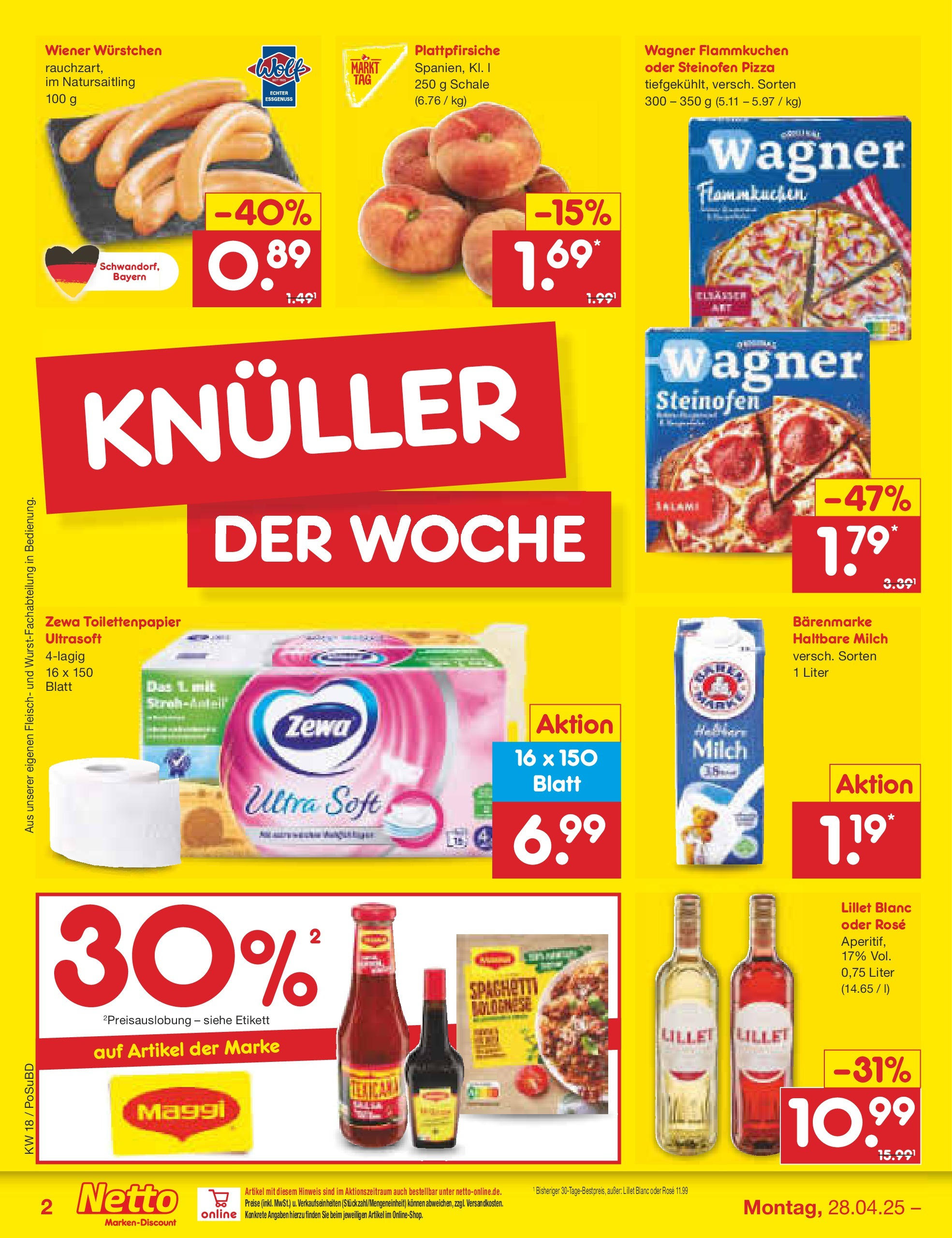 Netto Marken-Discount - Netto: Wochenangebote (ab 27.04.2025) » Angebote | Seite: 2 | Produkte: Wiener wurstchen, Milch, Zewa, Fleisch