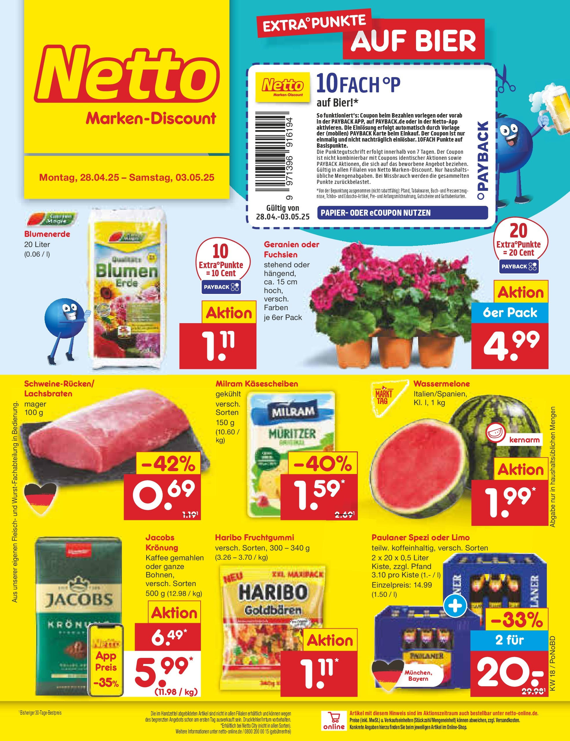 Netto Marken-Discount - Netto: Wochenangebote (ab 27.04.2025) » Angebote | Seite: 1 | Produkte: Bier, Paulaner spezi, Wassermelone, Paulaner