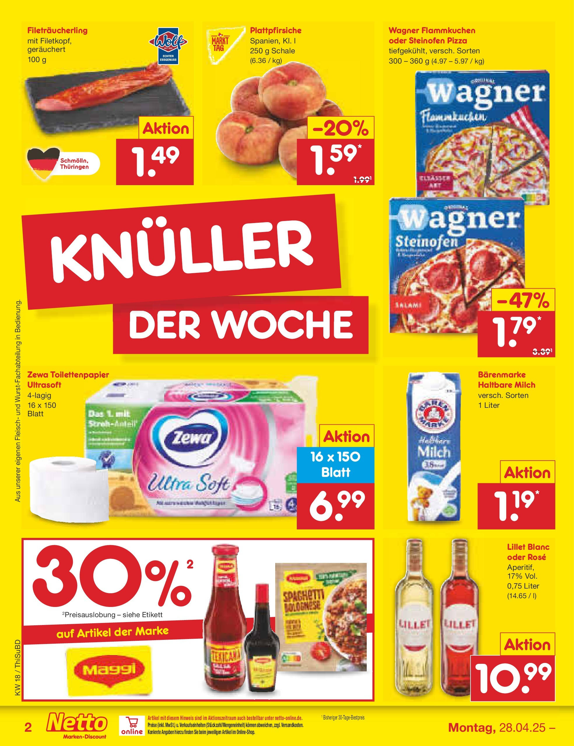 Netto Marken-Discount - Netto: Wochenangebote (ab 27.04.2025) » Angebote | Seite: 2 | Produkte: Milch, Haltbare milch, Zewa, Pizza