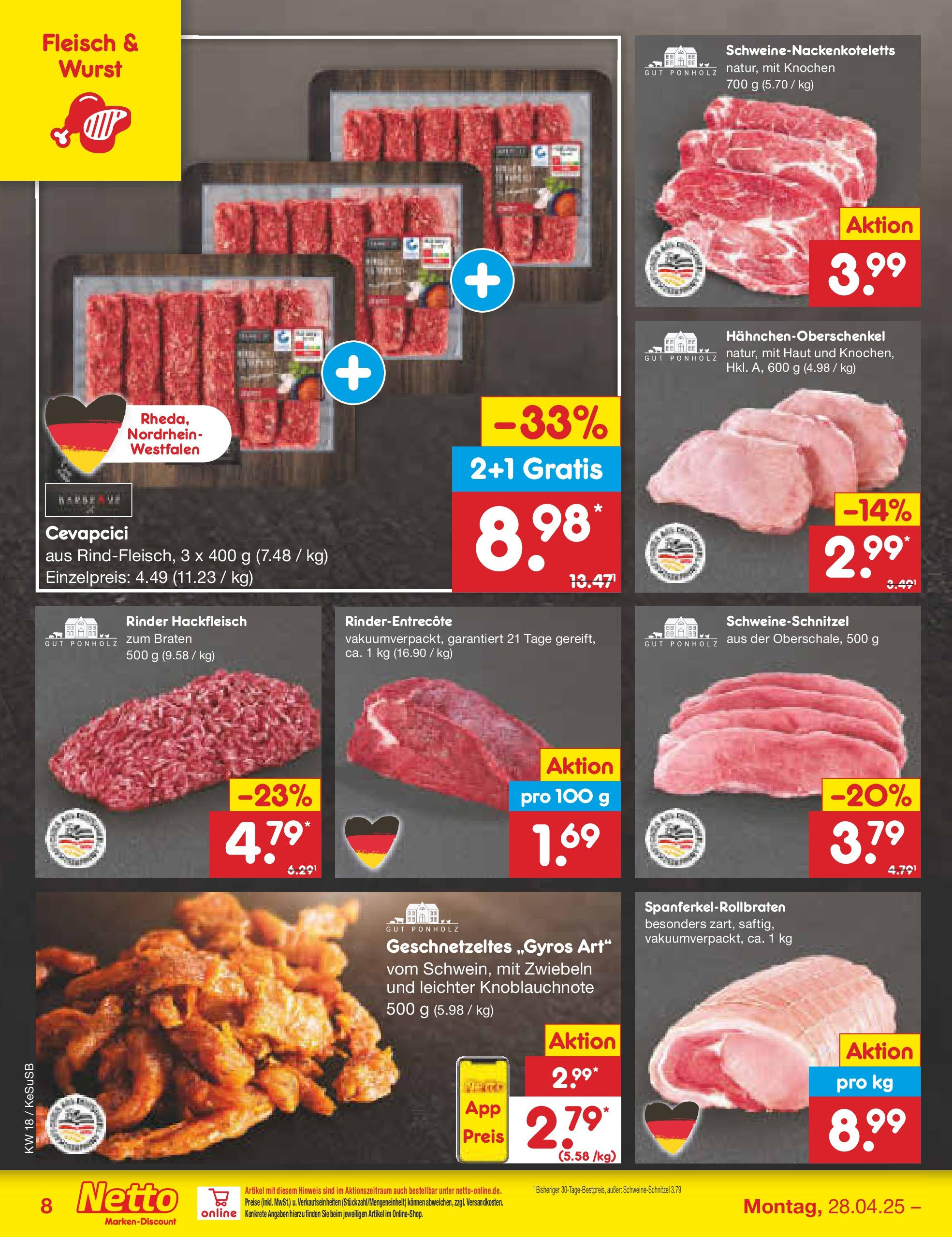 Netto Marken-Discount - Netto: Wochenangebote (ab 27.04.2025) » Angebote | Seite: 8 | Produkte: Cevapcici, Zwiebeln, Fleisch, Hackfleisch Netto Marken-Discount - Netto: Wochenangebote (ab 27.04.2025) » Angebote | Seite: 8 | Produkte: Cevapcici, Zwiebeln, Fleisch, Hackfleisch