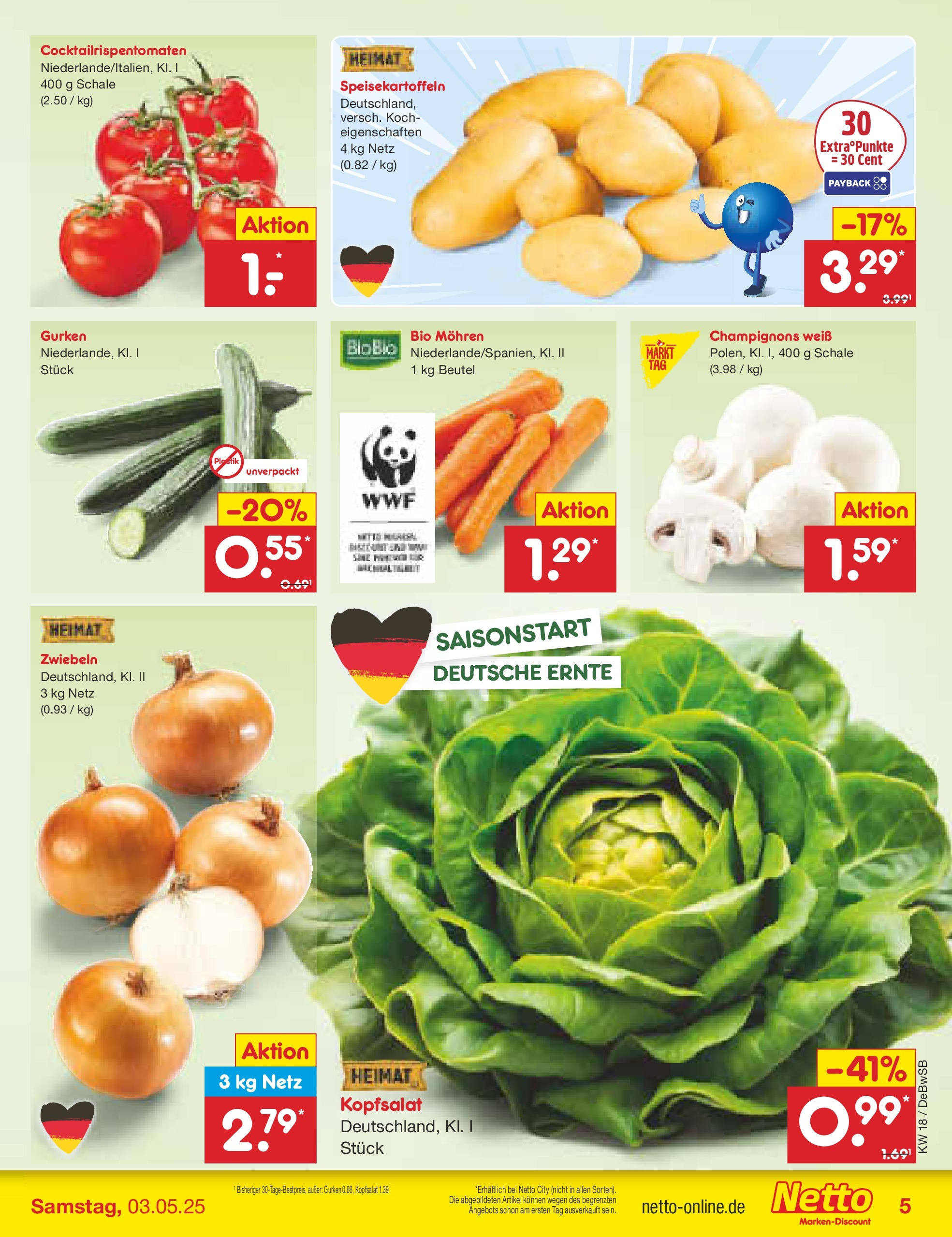 Netto Marken-Discount - Netto: Wochenangebote (ab 27.04.2025) » Angebote | Seite: 5 | Produkte: Mohren, Champignons, Zwiebeln, Gurken
