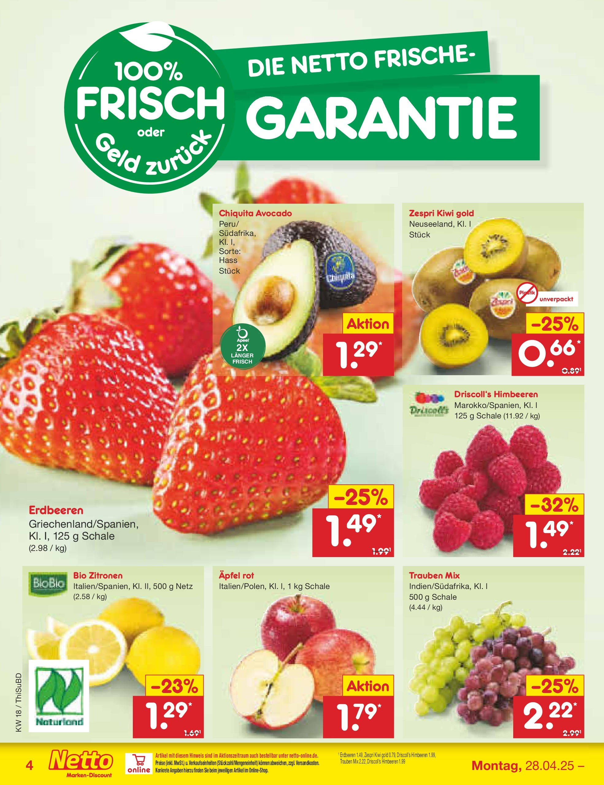 Netto Marken-Discount - Netto: Wochenangebote (ab 27.04.2025) » Angebote | Seite: 4 | Produkte: Trauben, Äpfel, Avocado, Kiwi