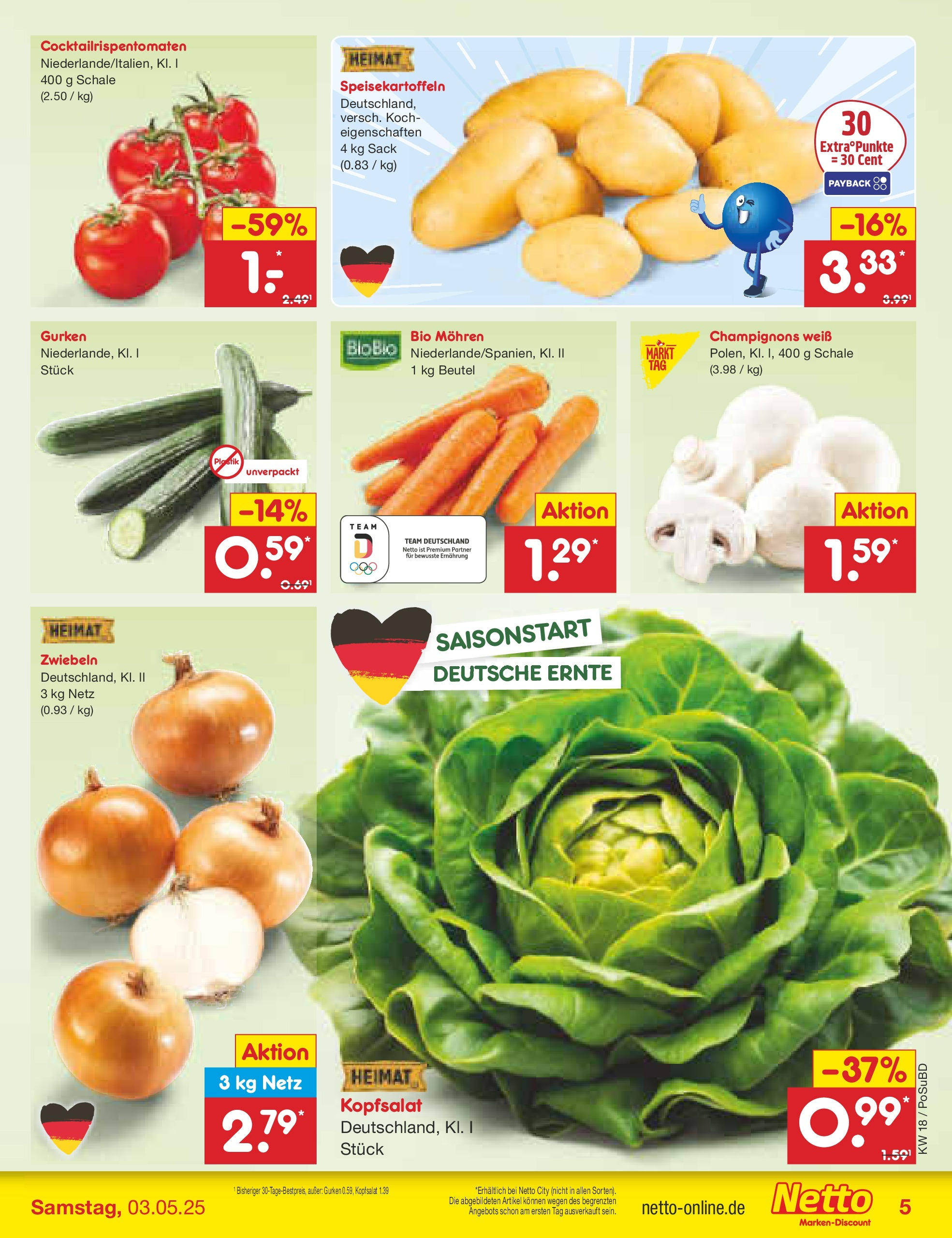 Netto Marken-Discount - Netto: Wochenangebote (ab 27.04.2025) » Angebote | Seite: 5 | Produkte: Mohren, Champignons, Zwiebeln, Gurken