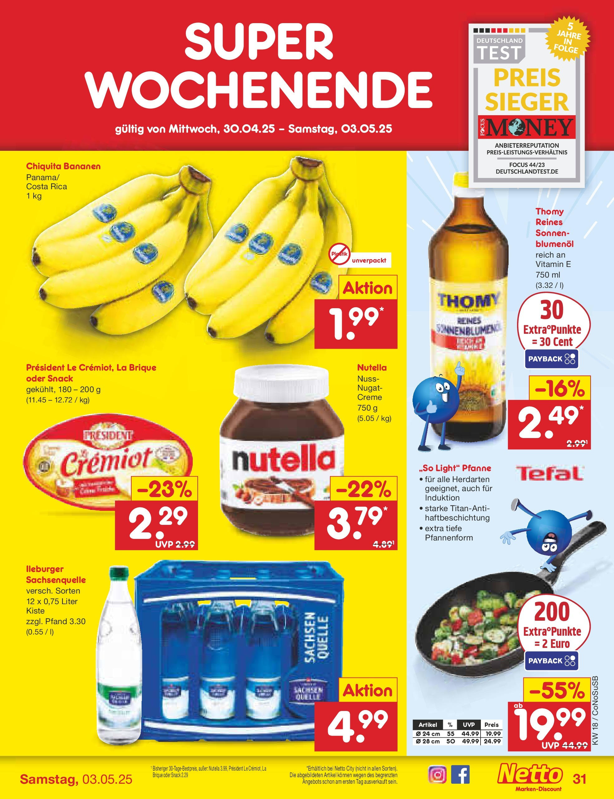 Netto Marken-Discount - Netto: Wochenangebote (ab 27.04.2025) » Angebote | Seite: 31 | Produkte: Sonnenblumenol, Bananen, Creme, Nutella Netto Marken-Discount - Netto: Wochenangebote (ab 27.04.2025) » Angebote | Seite: 31 | Produkte: Sonnenblumenol, Bananen, Creme, Nutella