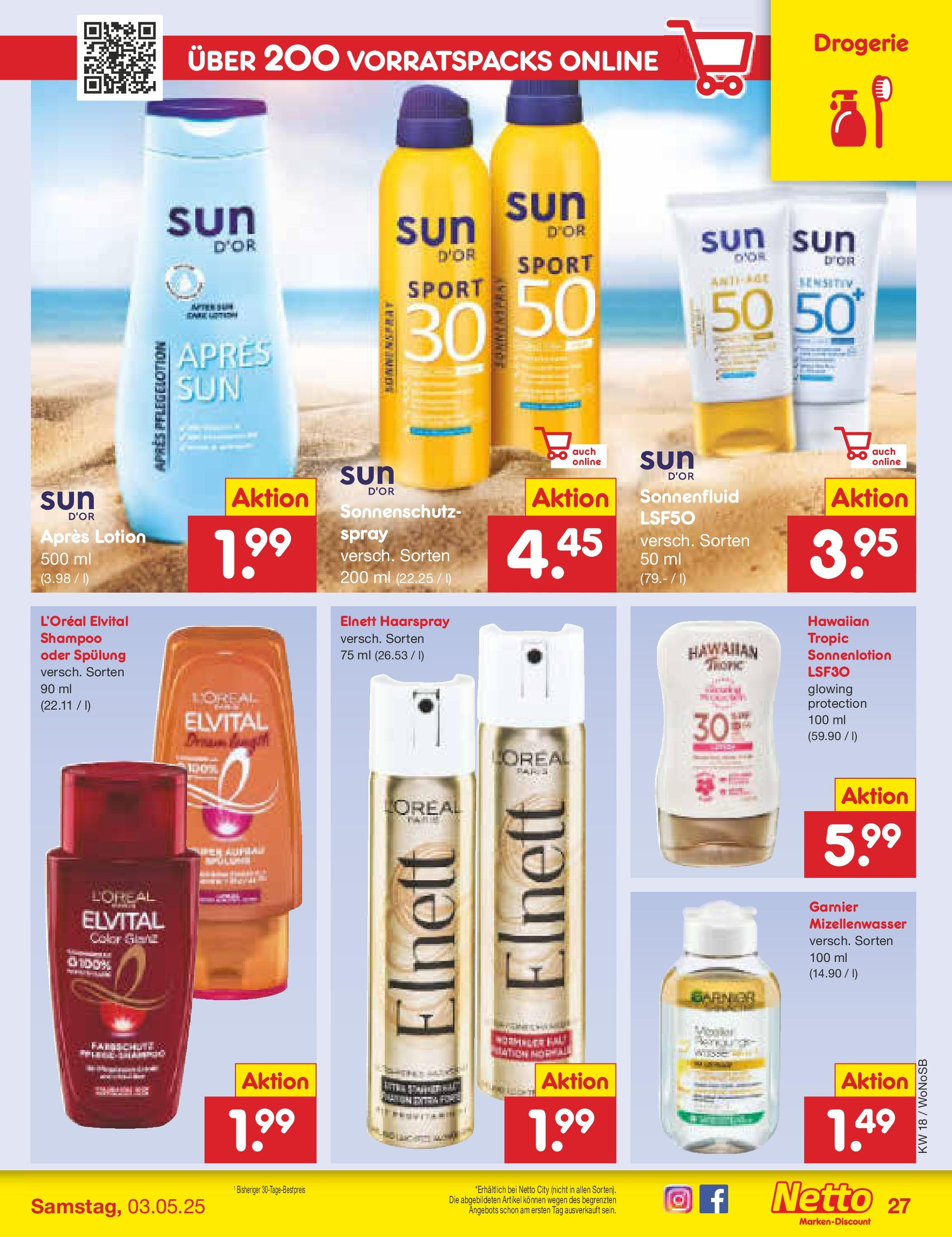 Netto Marken-Discount - Netto: Wochenangebote (ab 27.04.2025) » Angebote | Seite: 27 | Produkte: Spülung, Haarspray, Mizellenwasser, Sonnenlotion