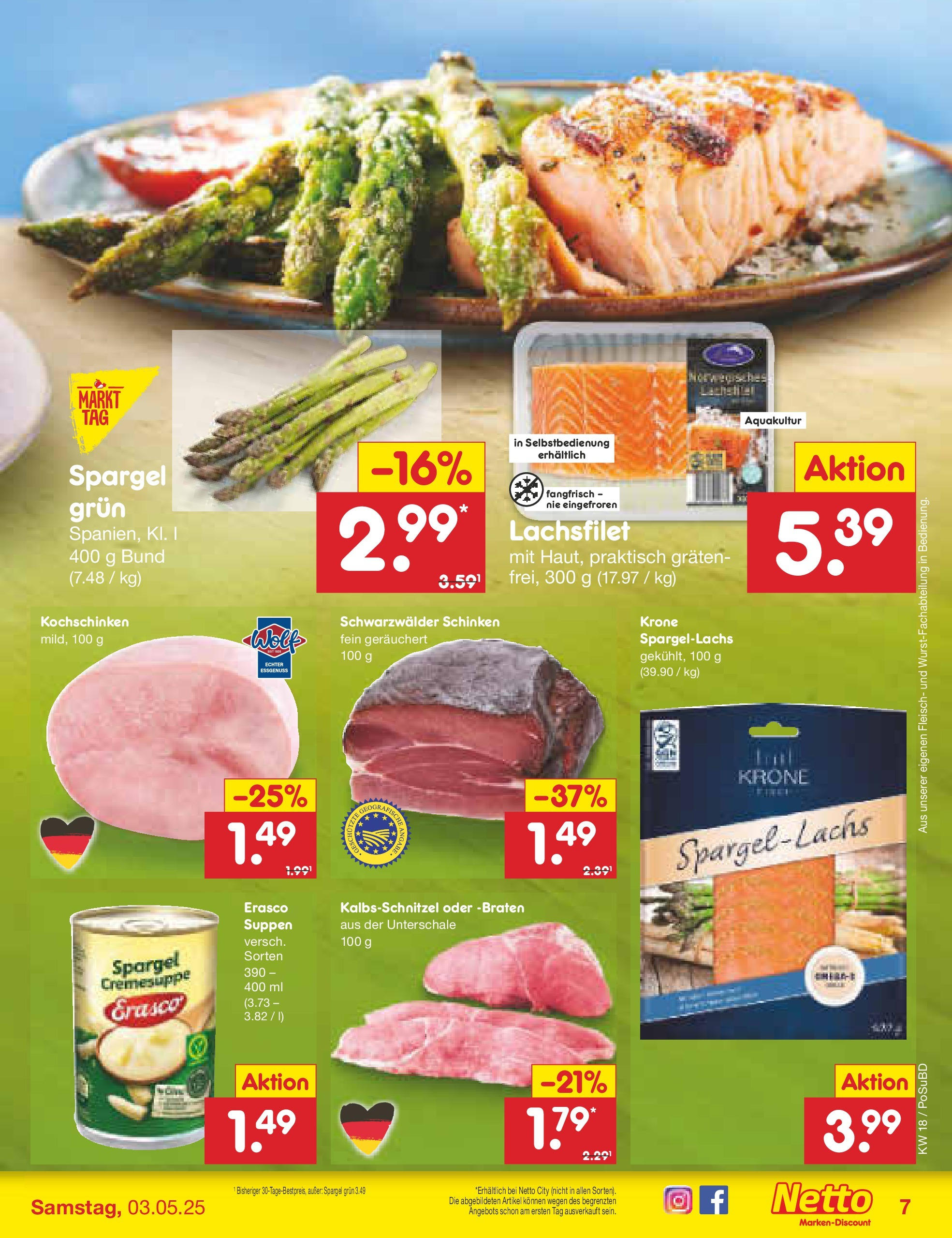 Netto Marken-Discount - Netto: Wochenangebote (ab 27.04.2025) » Angebote | Seite: 7 | Produkte: Spargel, Schinken, Erasco, Fleisch