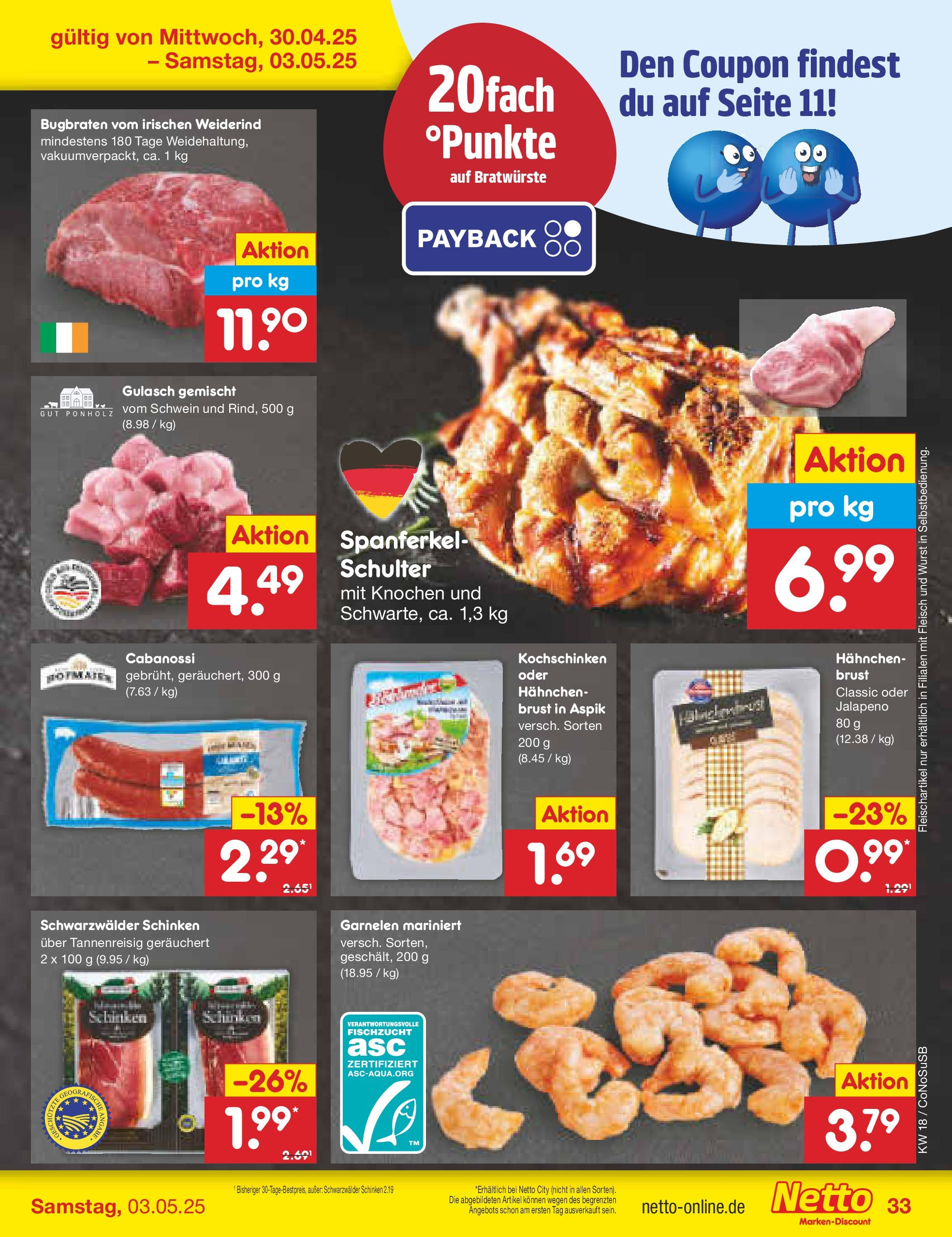Netto Marken-Discount - Netto: Wochenangebote (ab 27.04.2025) » Angebote | Seite: 33 | Produkte: Hahnchen, Garnelen, Gulasch, Schinken Netto Marken-Discount - Netto: Wochenangebote (ab 27.04.2025) » Angebote | Seite: 33 | Produkte: Hahnchen, Garnelen, Gulasch, Schinken