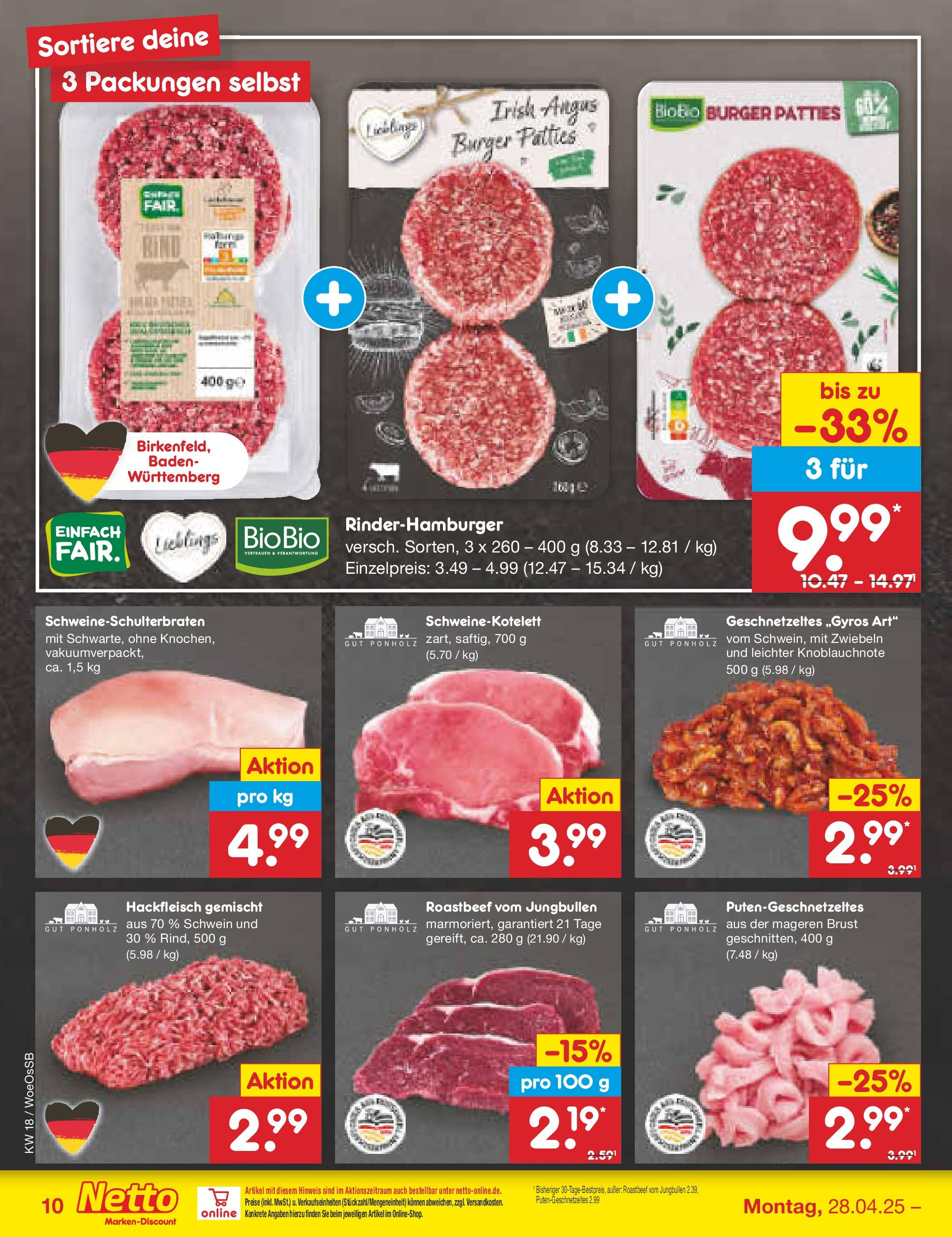 Netto Marken-Discount - Netto: Wochenangebote (ab 27.04.2025) » Angebote | Seite: 10 | Produkte: Burger, Roastbeef, Zwiebeln, Hackfleisch