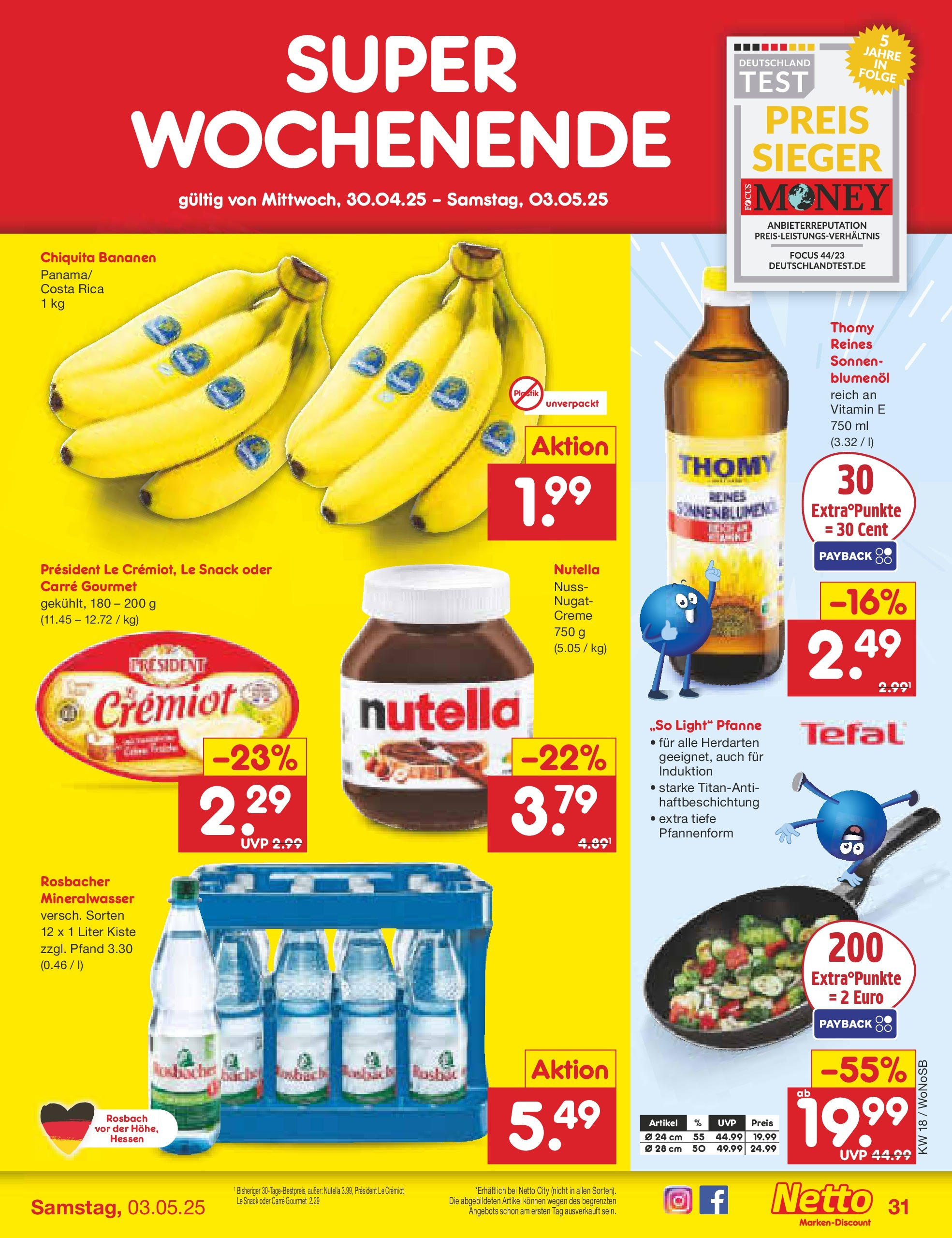 Netto Marken-Discount - Netto: Wochenangebote (ab 27.04.2025) » Angebote | Seite: 31 | Produkte: Sonnenblumenol, Bananen, Creme, Nutella