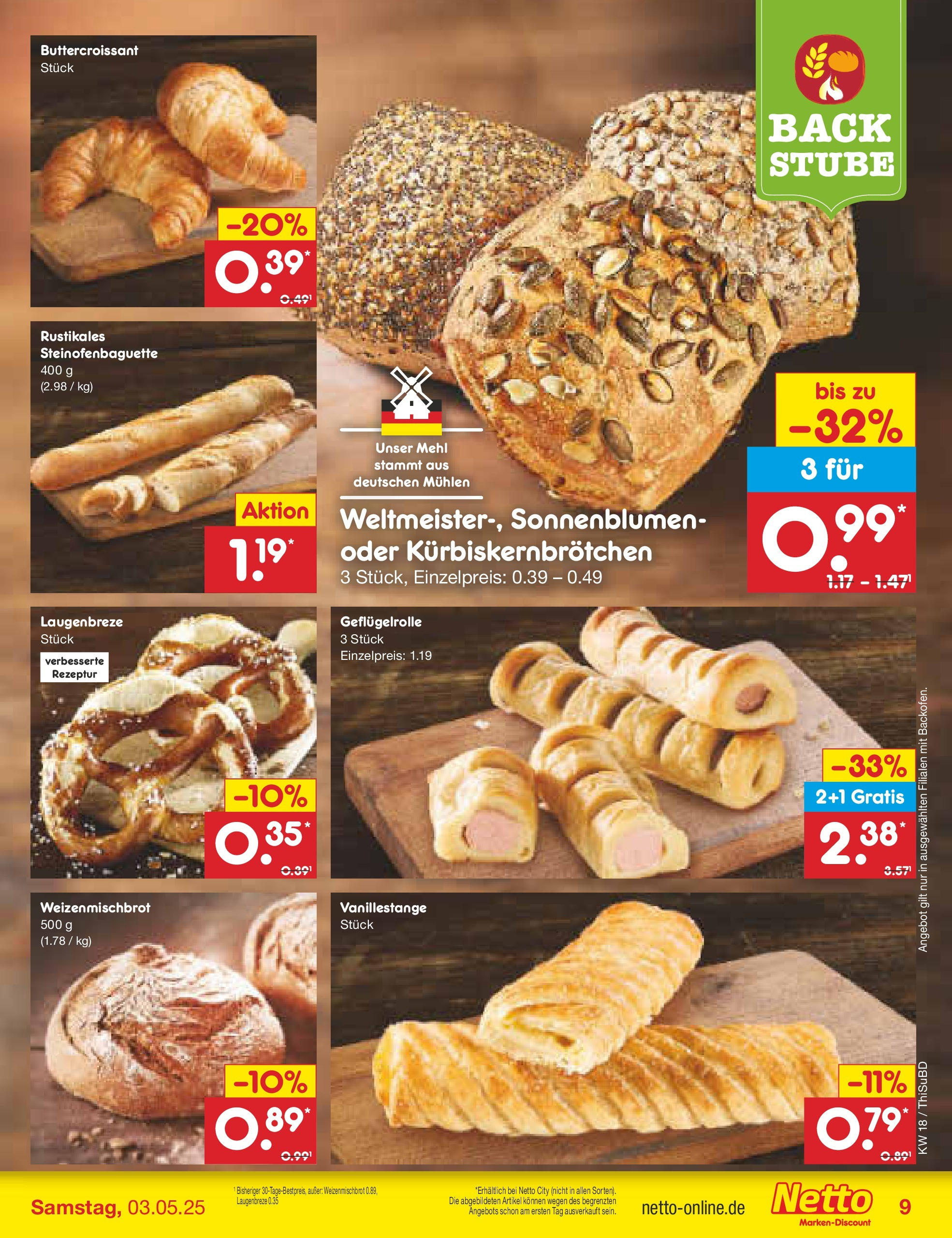 Netto Marken-Discount - Netto: Wochenangebote (ab 27.04.2025) » Angebote | Seite: 9 | Produkte: Mehl, Baguette, Croissant