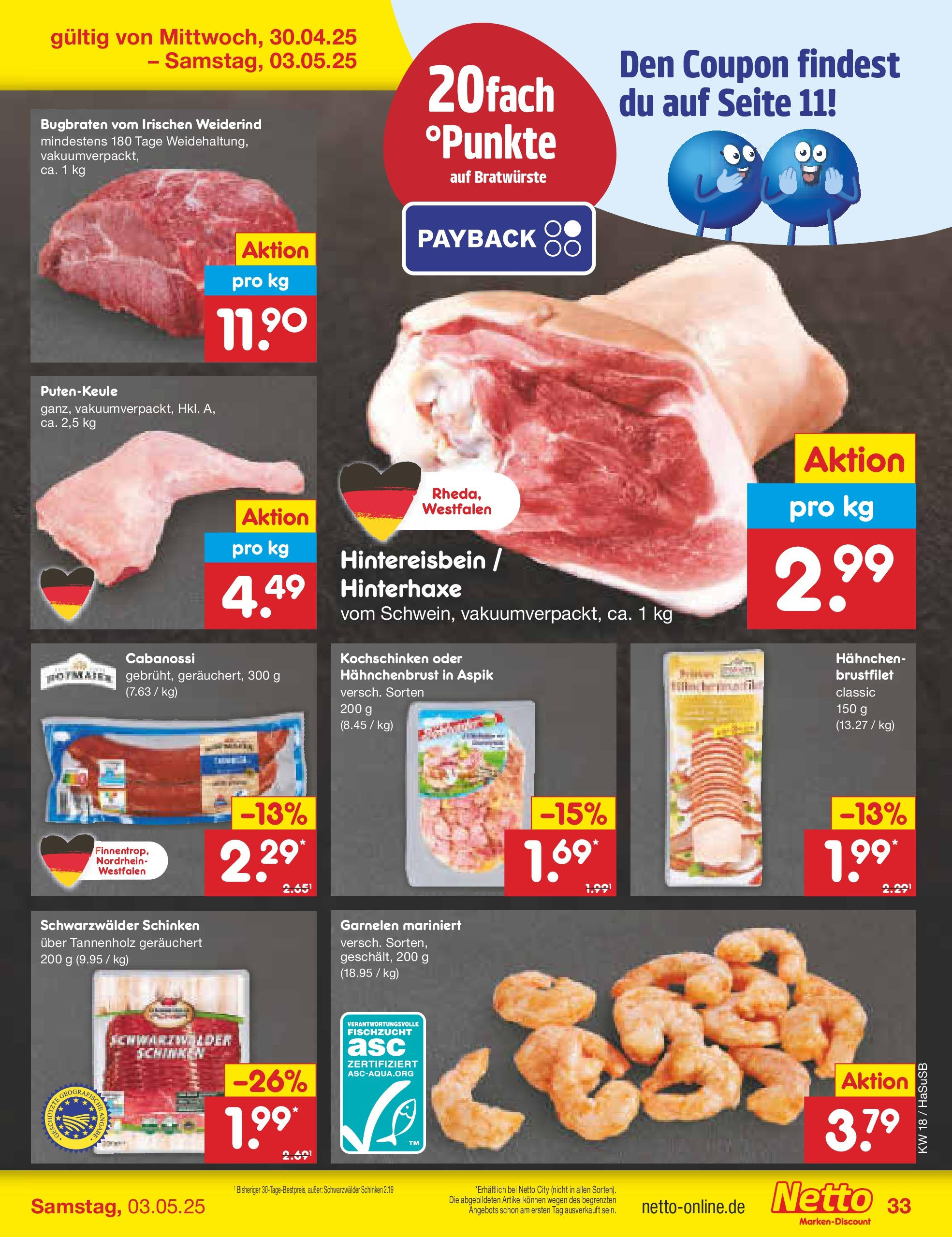 Netto Marken-Discount - Netto: Wochenangebote (ab 27.04.2025) » Angebote | Seite: 33 | Produkte: Hahnchen, Garnelen, Schinken, Hahnchenbrust