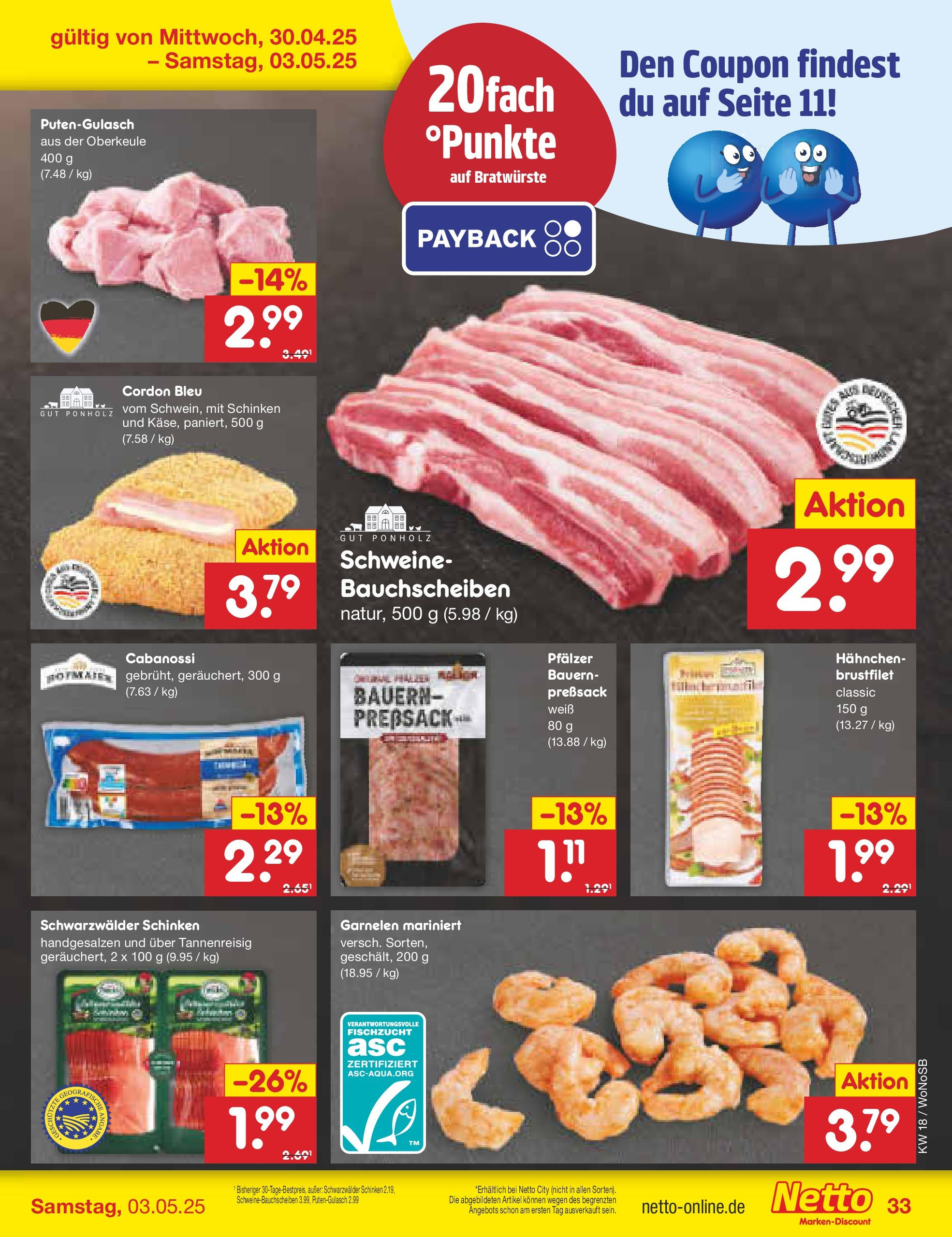 Netto Marken-Discount - Netto: Wochenangebote (ab 27.04.2025) » Angebote | Seite: 33 | Produkte: Hahnchen, Garnelen, Schinken