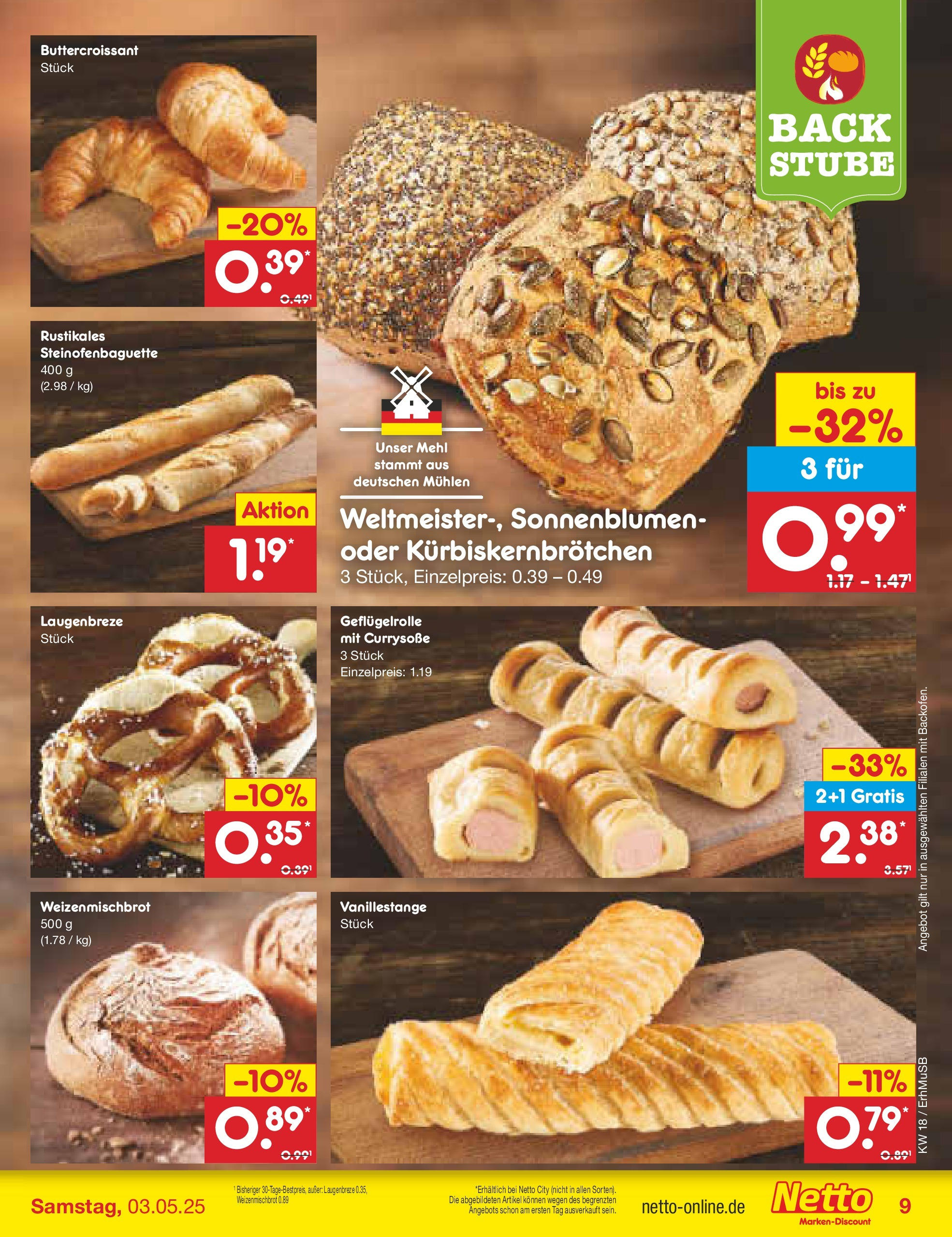 Netto Marken-Discount - Netto: Wochenangebote (ab 27.04.2025) » Angebote | Seite: 9 | Produkte: Mehl, Baguette, Croissant