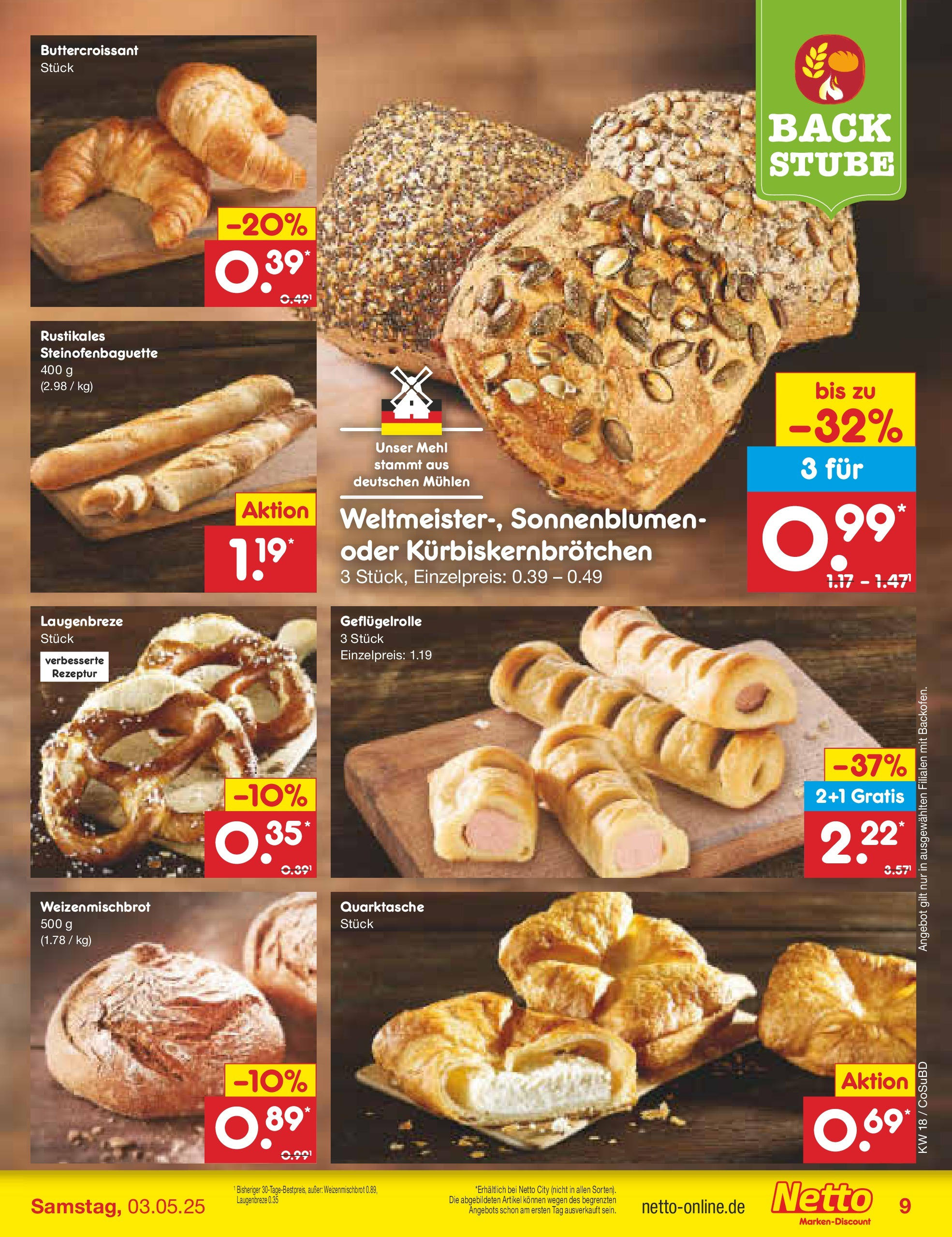 Netto Marken-Discount - Netto: Wochenangebote (ab 27.04.2025) » Angebote | Seite: 9 | Produkte: Mehl, Quark, Baguette, Croissant