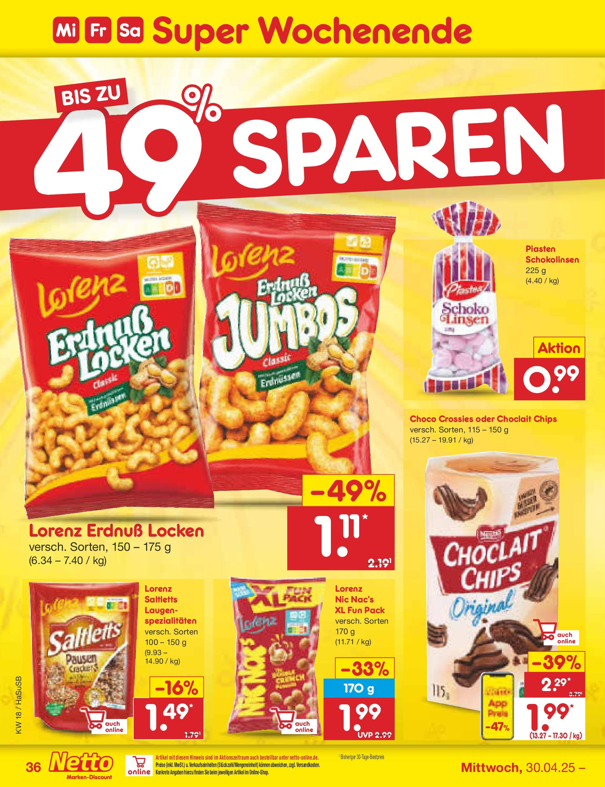Netto Marken-Discount - Netto: Wochenangebote (ab 27.04.2025) » Angebote | Seite: 36 | Produkte: Erdnüsse, Chips