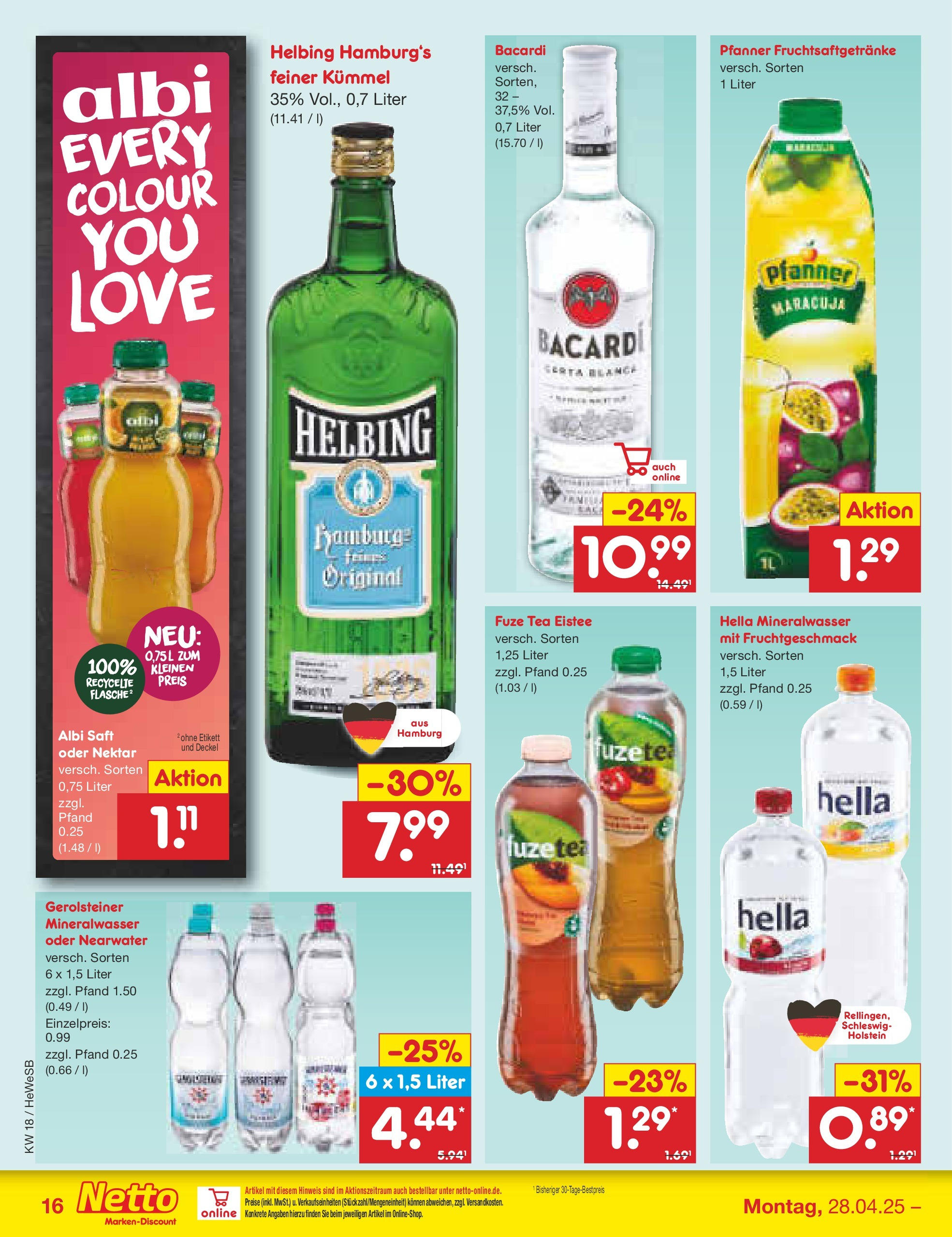 Netto Marken-Discount - Netto: Wochenangebote (ab 27.04.2025) » Angebote | Seite: 16 | Produkte: Fuze tea, Rum, Mineralwasser, Gerolsteiner Netto Marken-Discount - Netto: Wochenangebote (ab 27.04.2025) » Angebote | Seite: 16 | Produkte: Fuze tea, Rum, Mineralwasser, Gerolsteiner