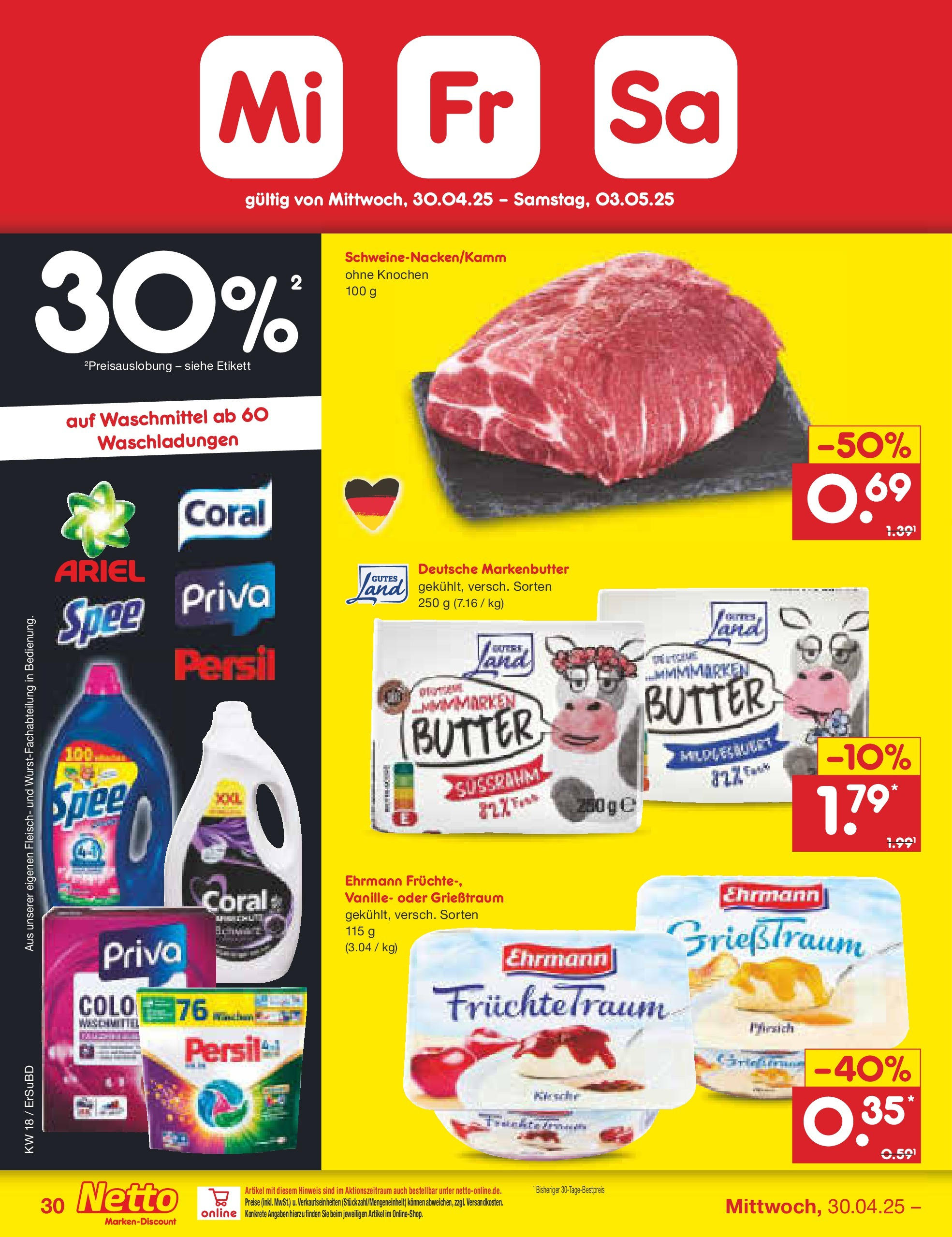 Netto Marken-Discount - Netto: Wochenangebote (ab 27.04.2025) » Angebote | Seite: 30 | Produkte: Butter, Ariel, Spee, Fleisch Netto Marken-Discount - Netto: Wochenangebote (ab 27.04.2025) » Angebote | Seite: 30 | Produkte: Butter, Ariel, Spee, Fleisch